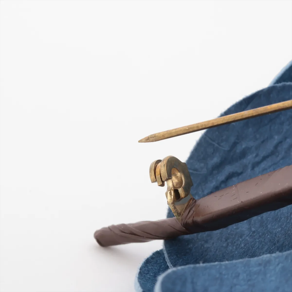 Camellia Brooch, Leather, Blue. Shows signs of wear: — view 3