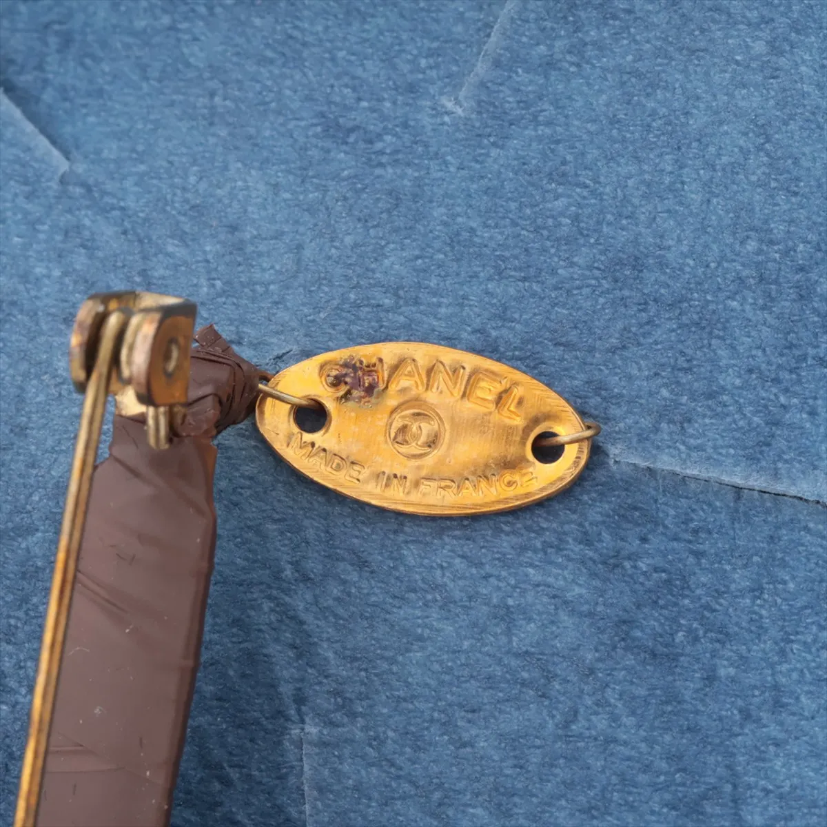 Camellia Brooch, Leather, Blue. Shows signs of wear: — view 4