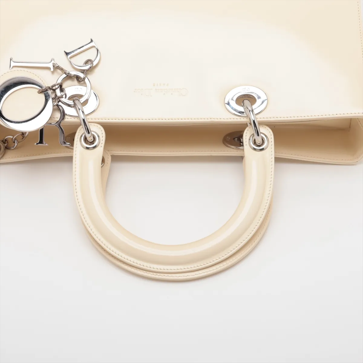 Lady Dior Large Patent Leather 2-Way Handbag, Beige, Unsigned Guarantee Card — view 5