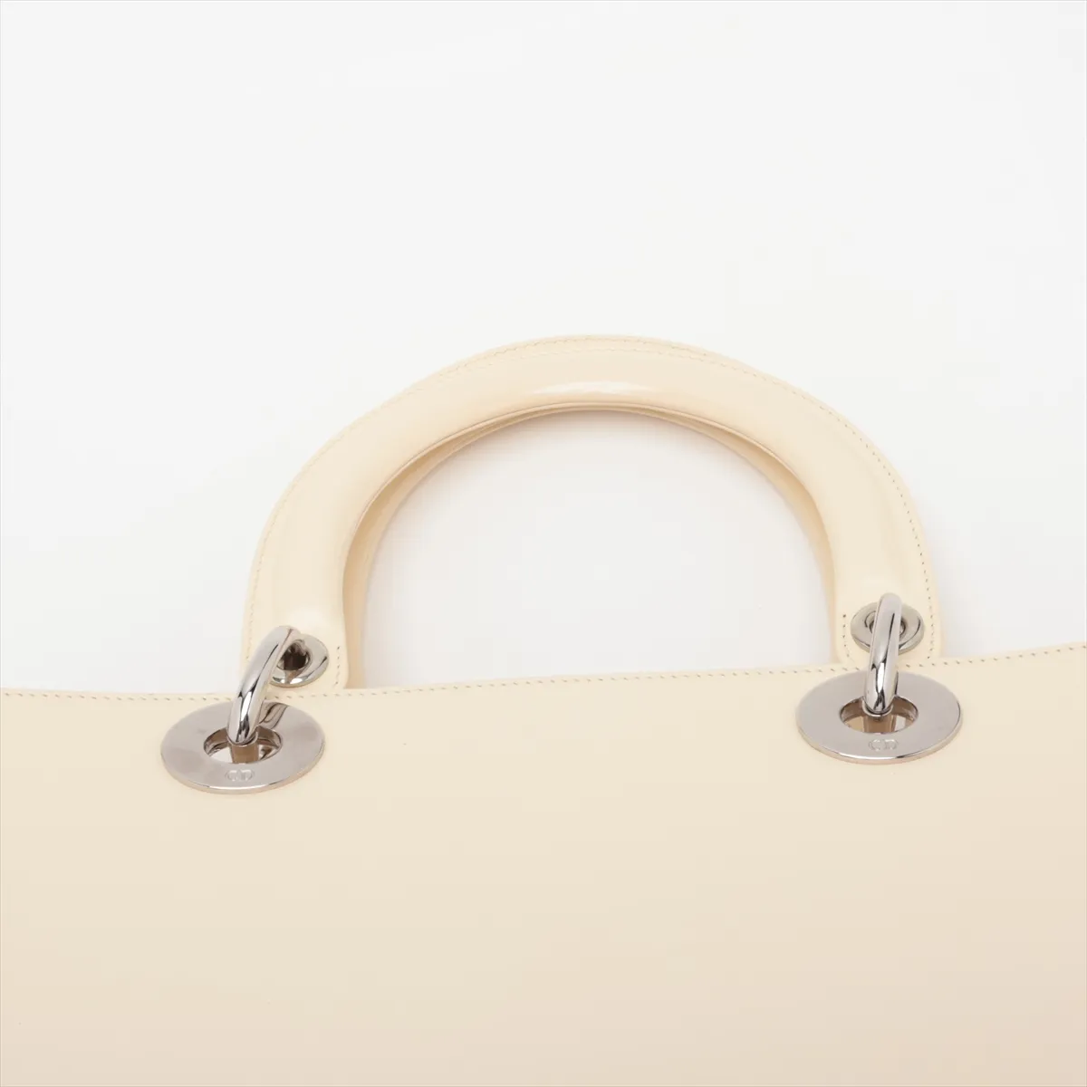 Lady Dior Large Patent Leather 2-Way Handbag, Beige, Unsigned Guarantee Card — view 6