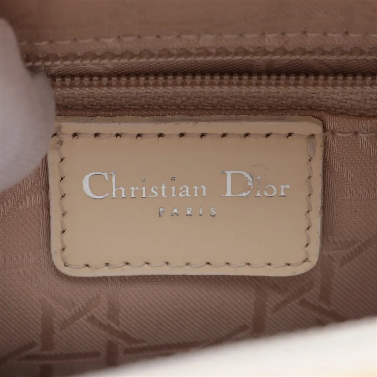 Lady Dior Large Patent Leather 2-Way Handbag, Beige, Unsigned Guarantee Card — view 10