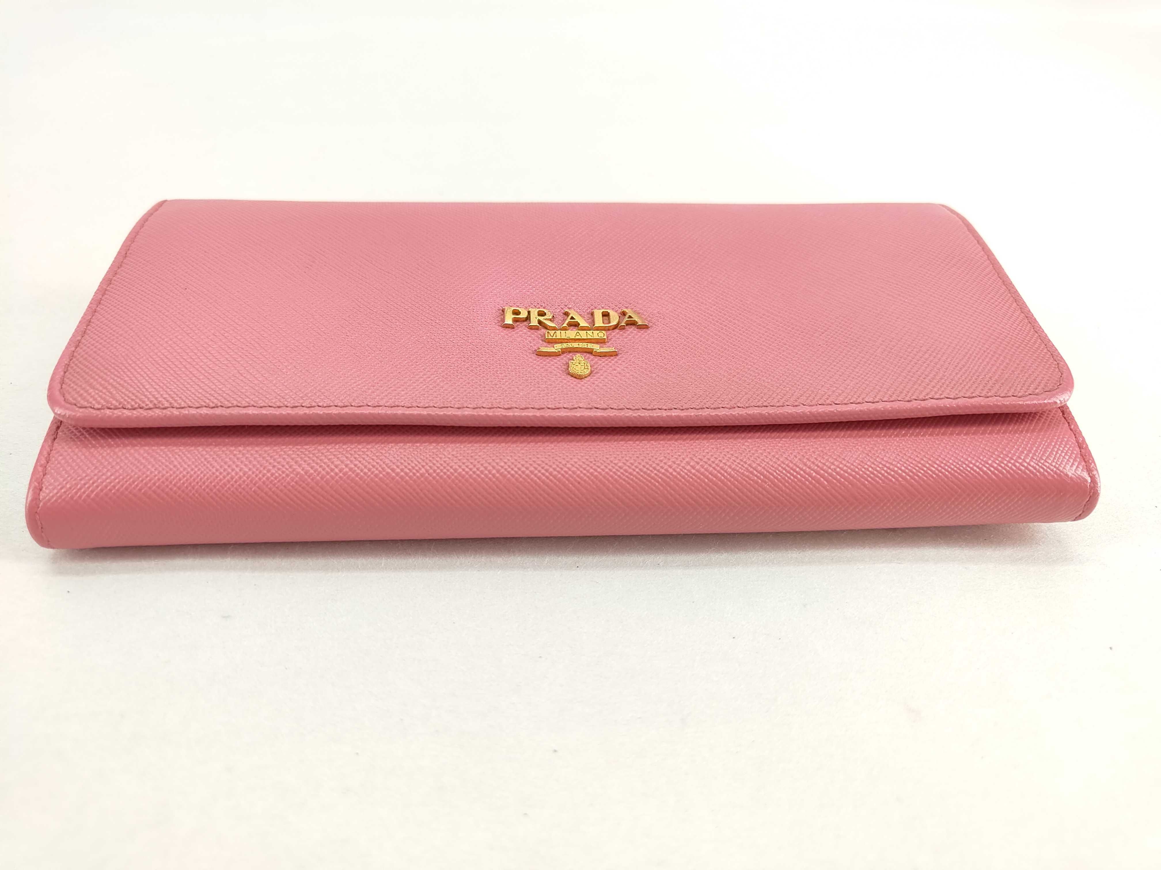 Saffiano Metal Leather Flap Long Wallet Pink 1MH132 Wallet — view 4