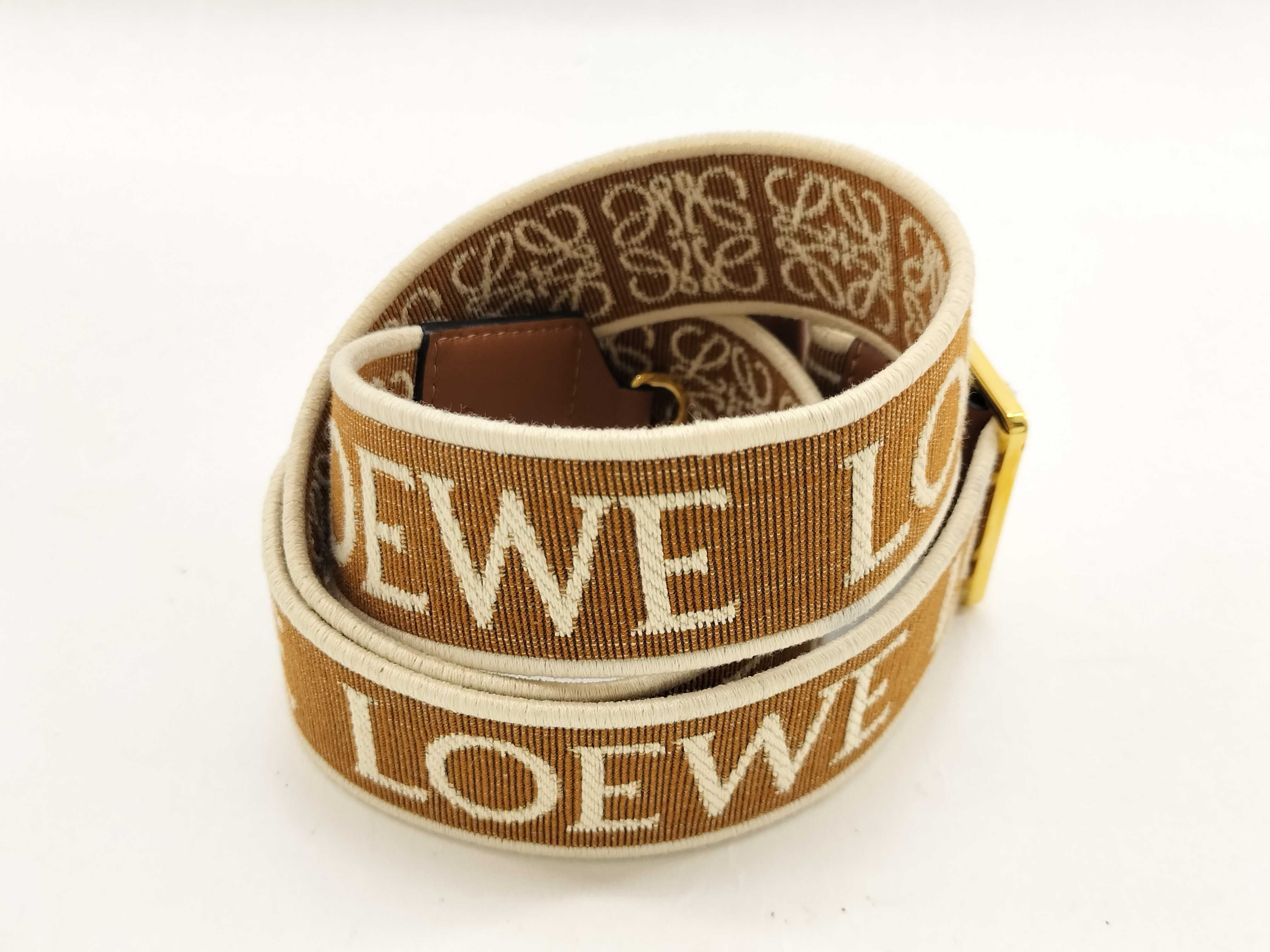 shoulder strap, Anagram design, canvas and leather, brown, gold hardware. — view 2