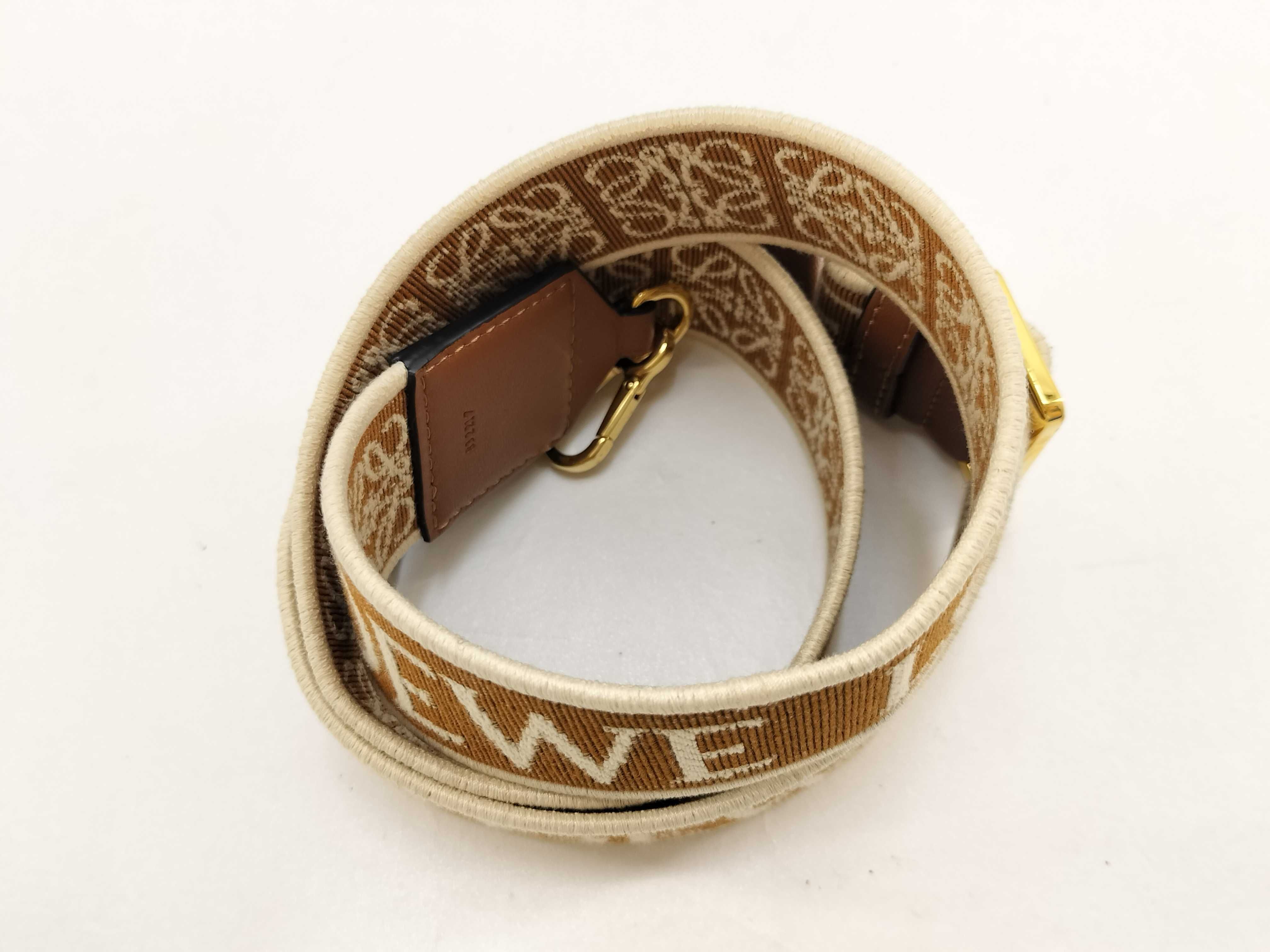 shoulder strap, Anagram design, canvas and leather, brown, gold hardware. — view 3