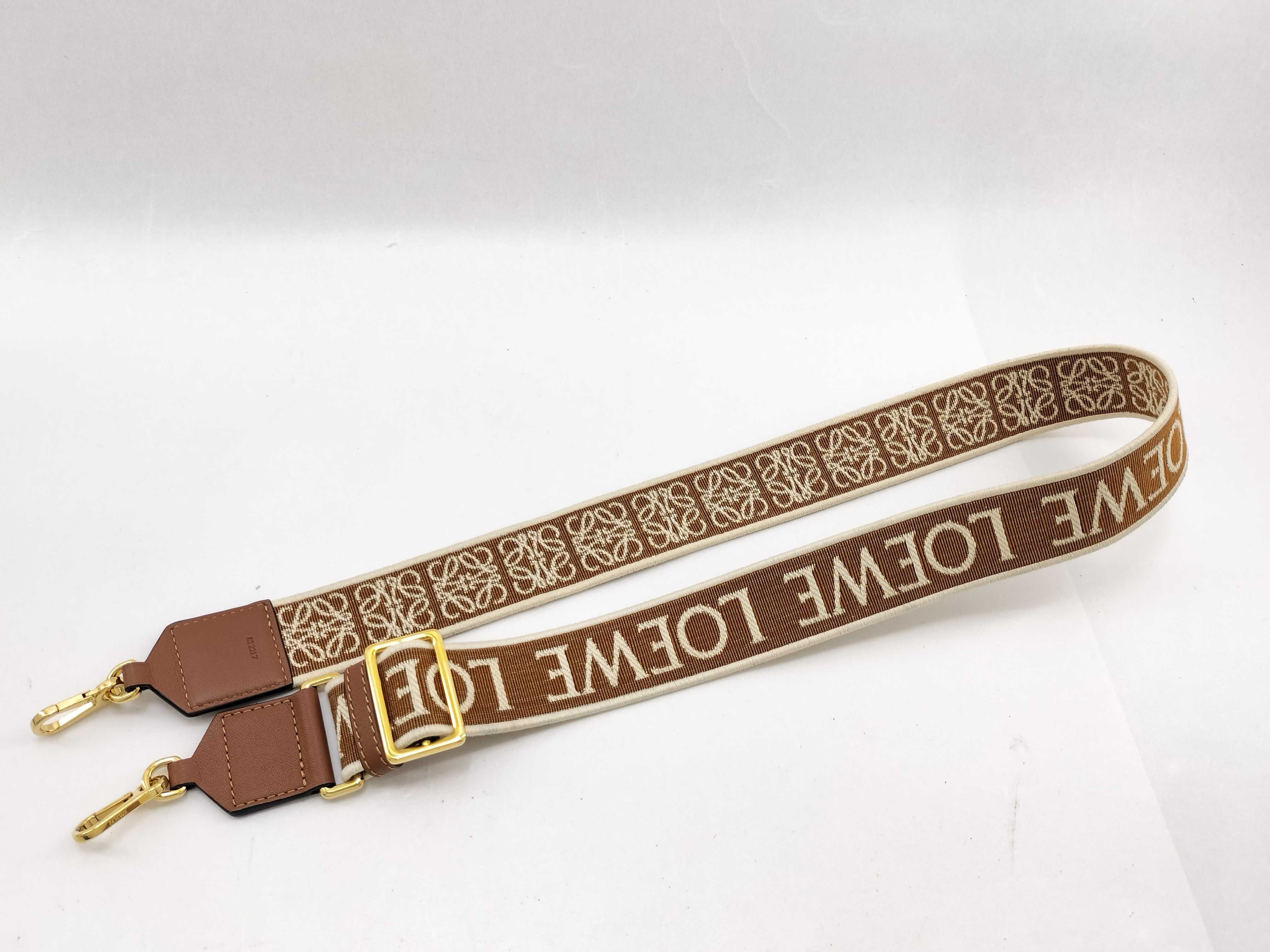 shoulder strap, Anagram design, canvas and leather, brown, gold hardware. — view 4