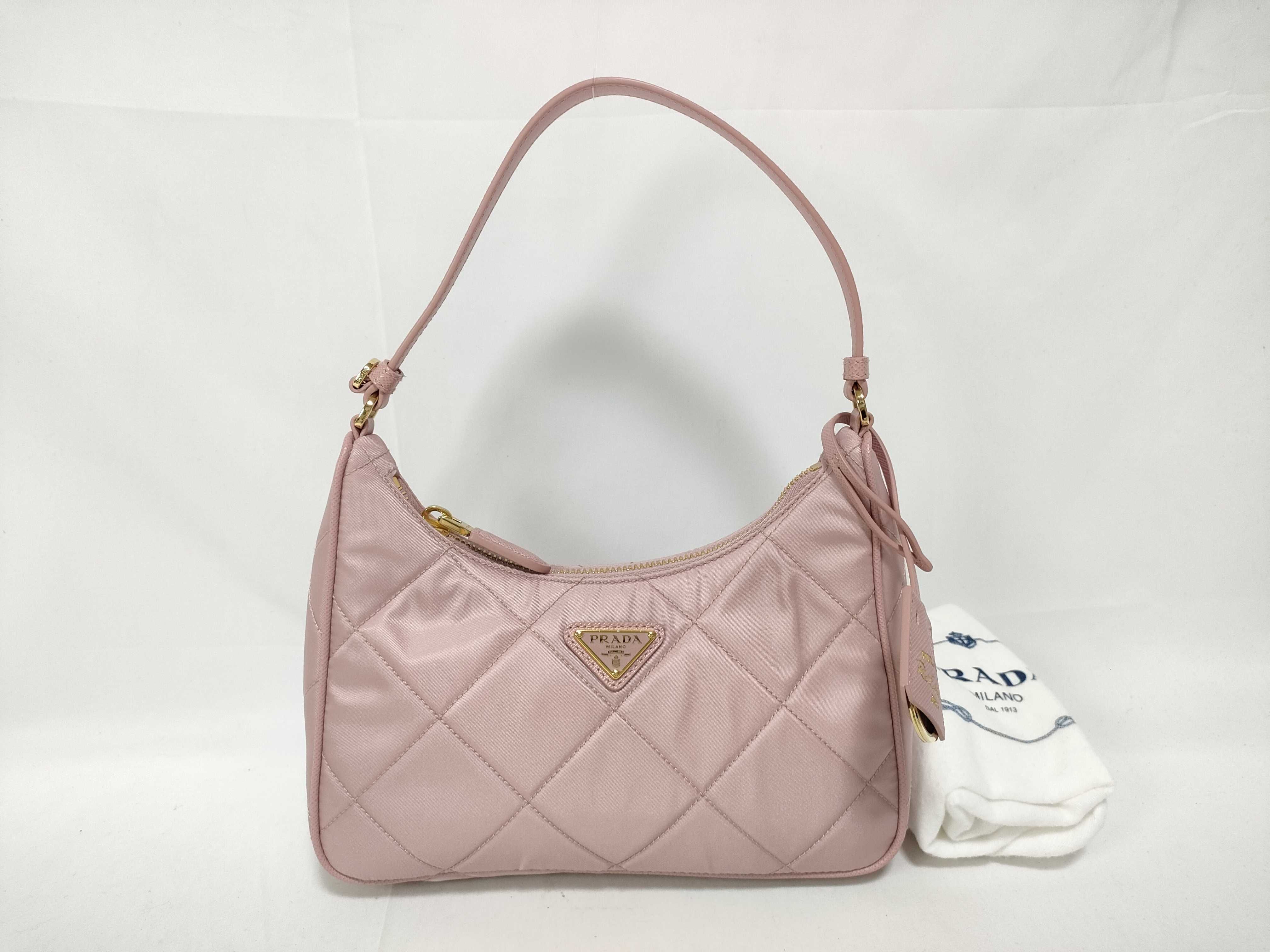 Tessuto Quilted Re-Nylon Shoulder Bag, Pink, with Dust Bag and Clochette.