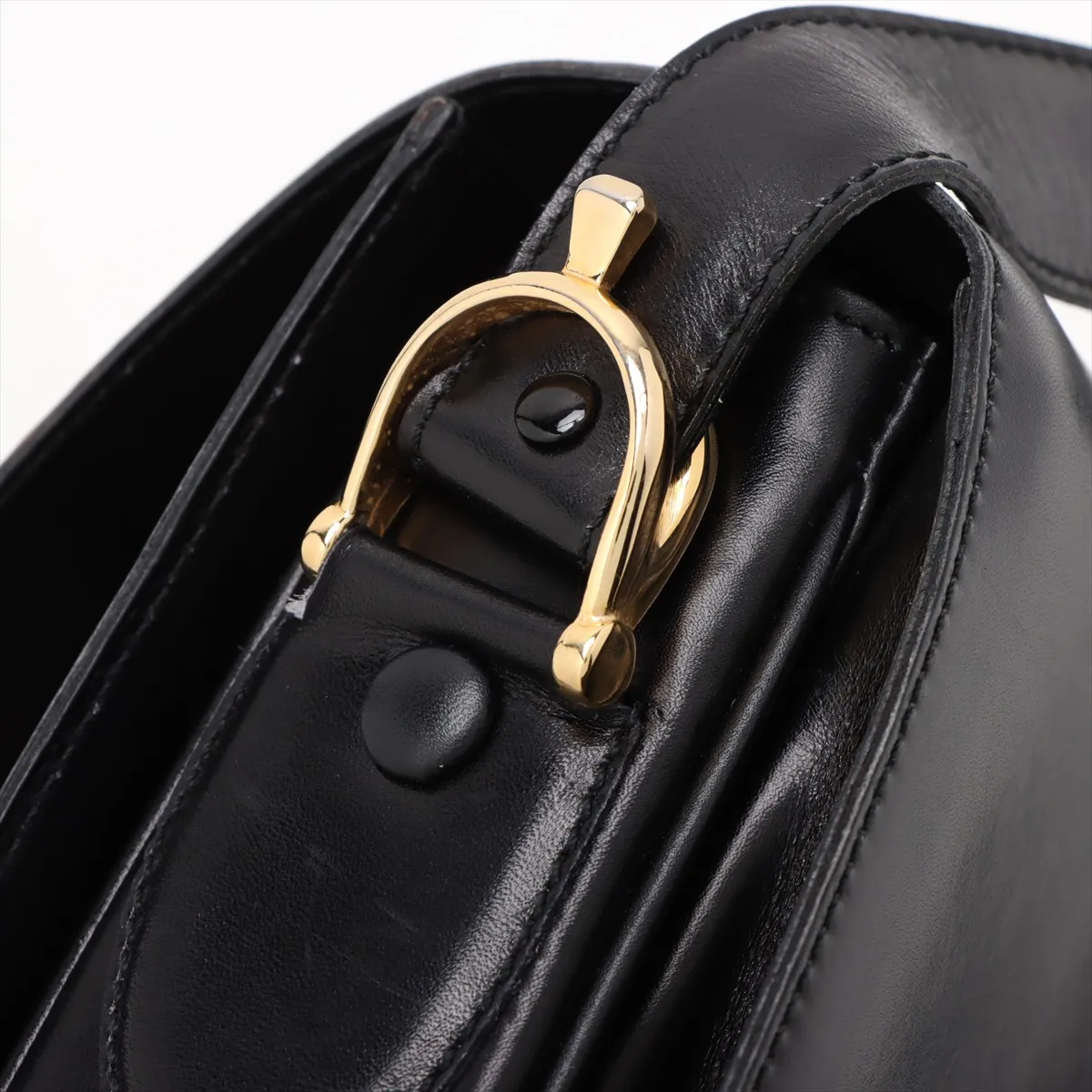 Carriage Metal Leather Shoulder Bag Black — view 14