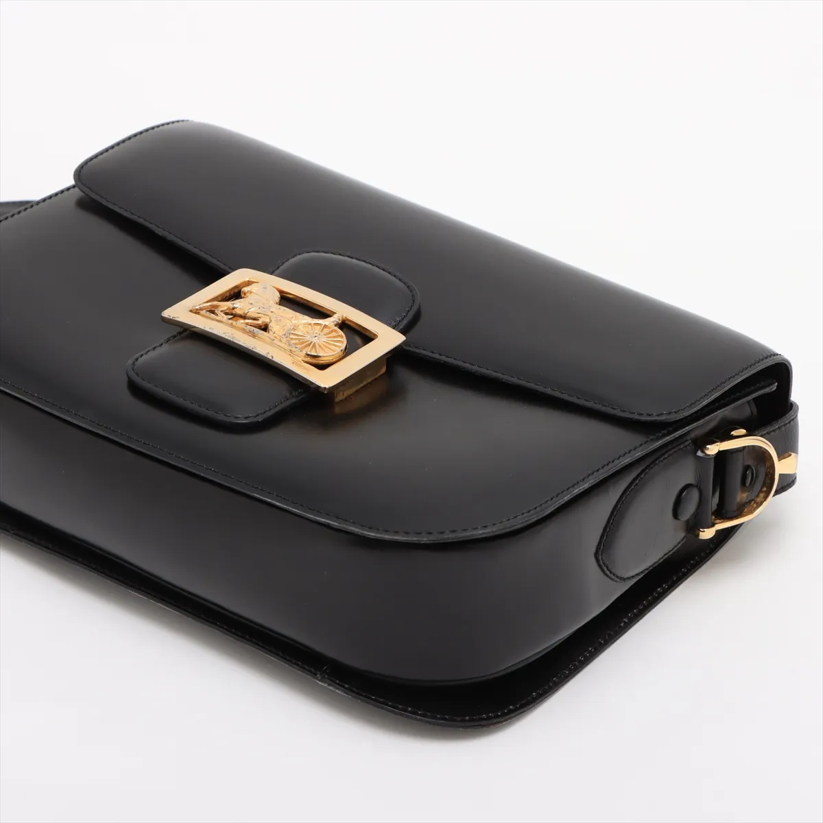 Carriage Metal Leather Shoulder Bag Black — view 3