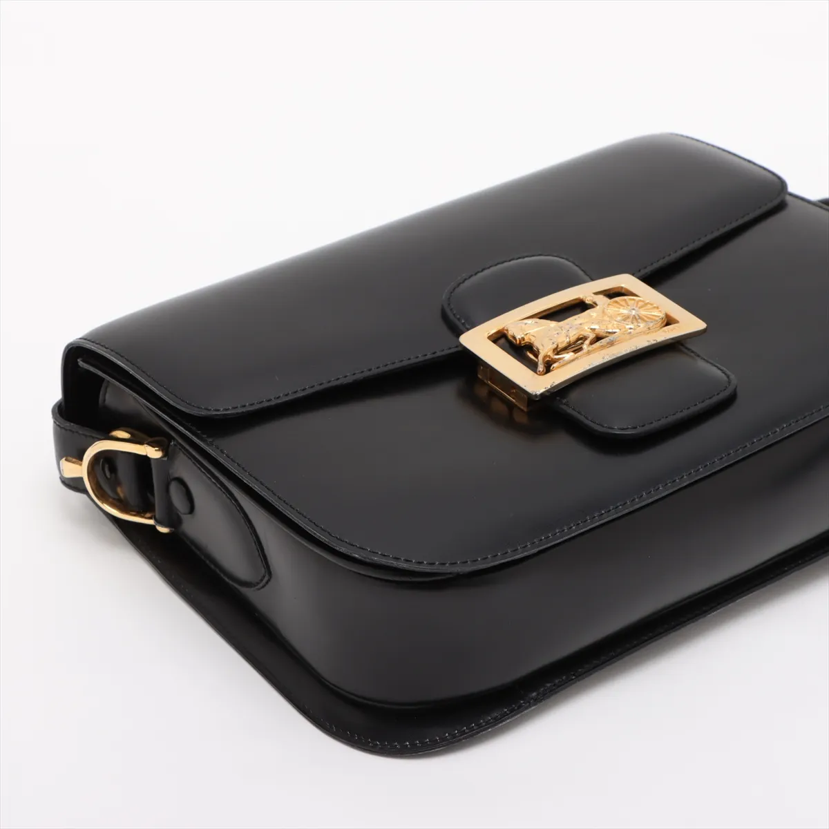 Carriage Metal Leather Shoulder Bag Black — view 4
