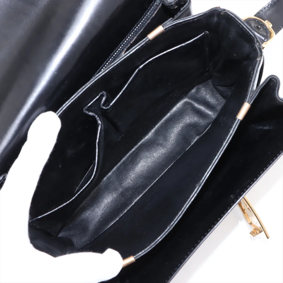 Carriage Metal Leather Shoulder Bag Black — view 6