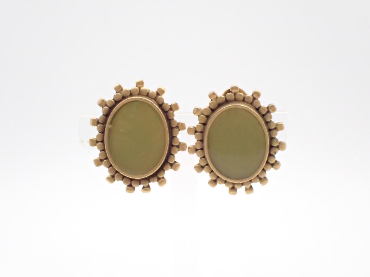 Vintage Cabochon Lime Green Gold Earrings by Yves Saint Laurent