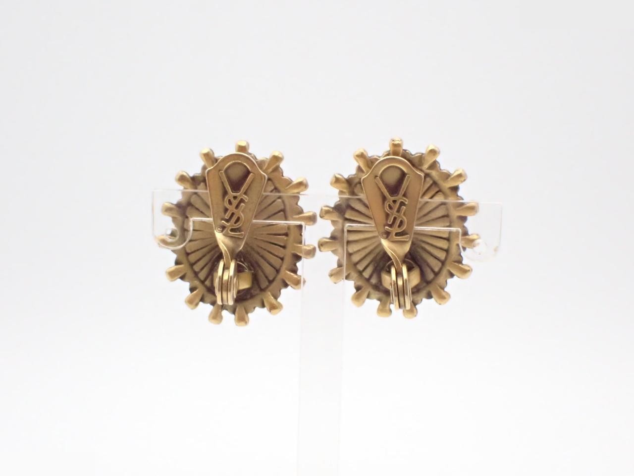 Vintage Cabochon Lime Green Gold Earrings by Yves Saint Laurent — view 2