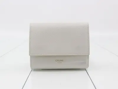 Tri-fold wallet, white, leather