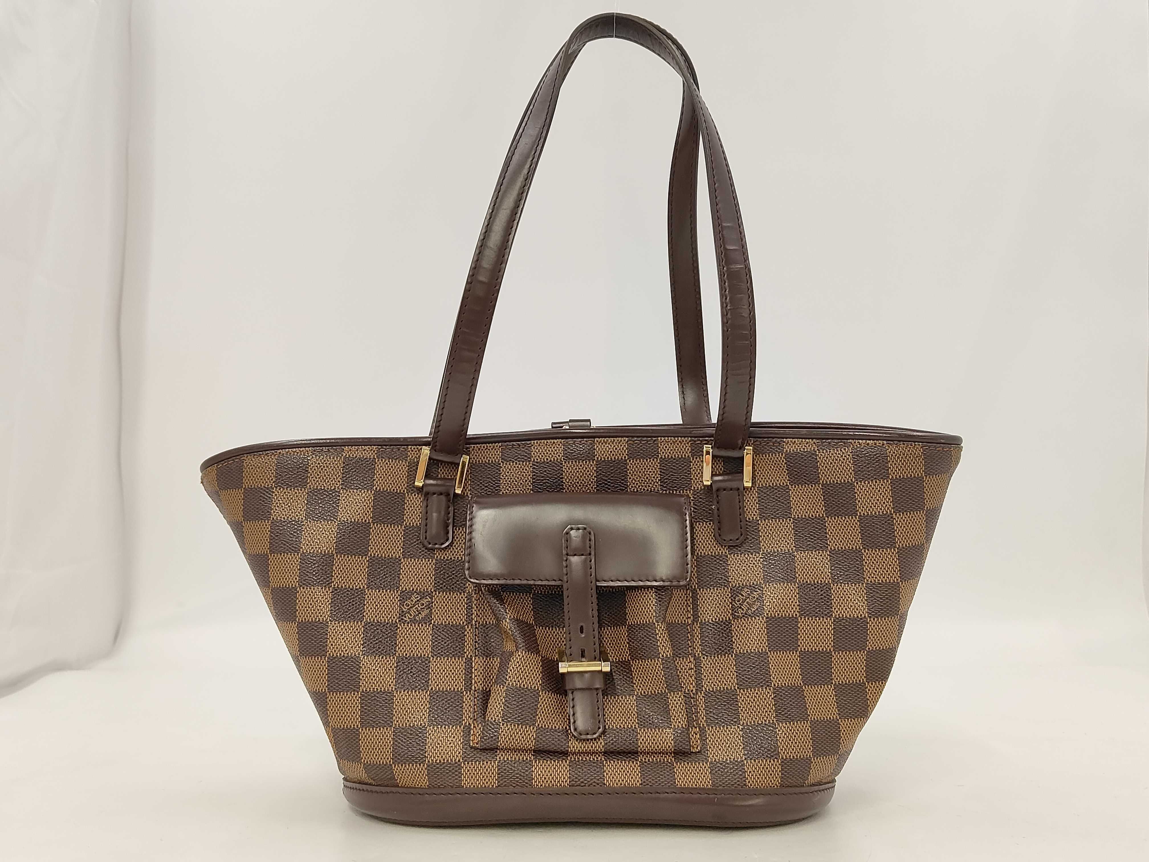 Damier Tote Bag, Brown with Red Interior