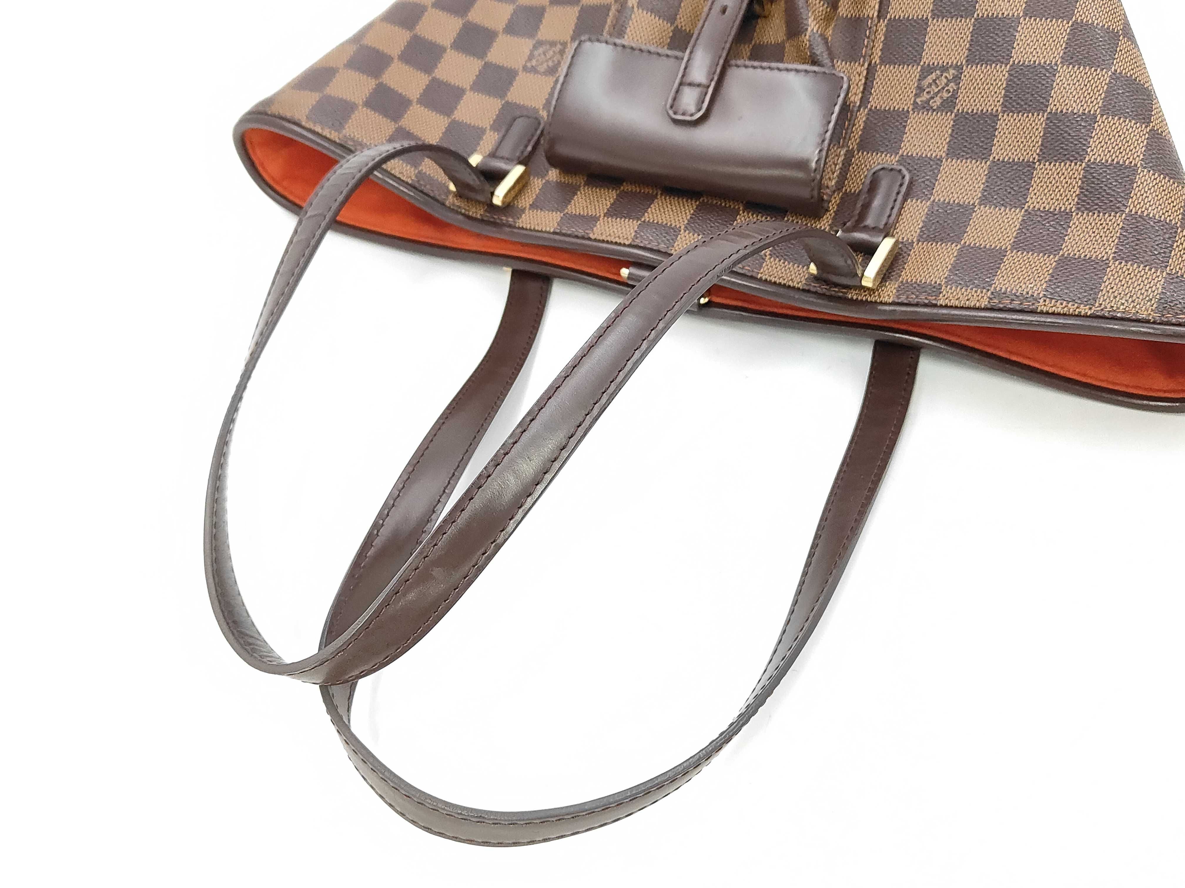 Damier Tote Bag, Brown with Red Interior — view 3