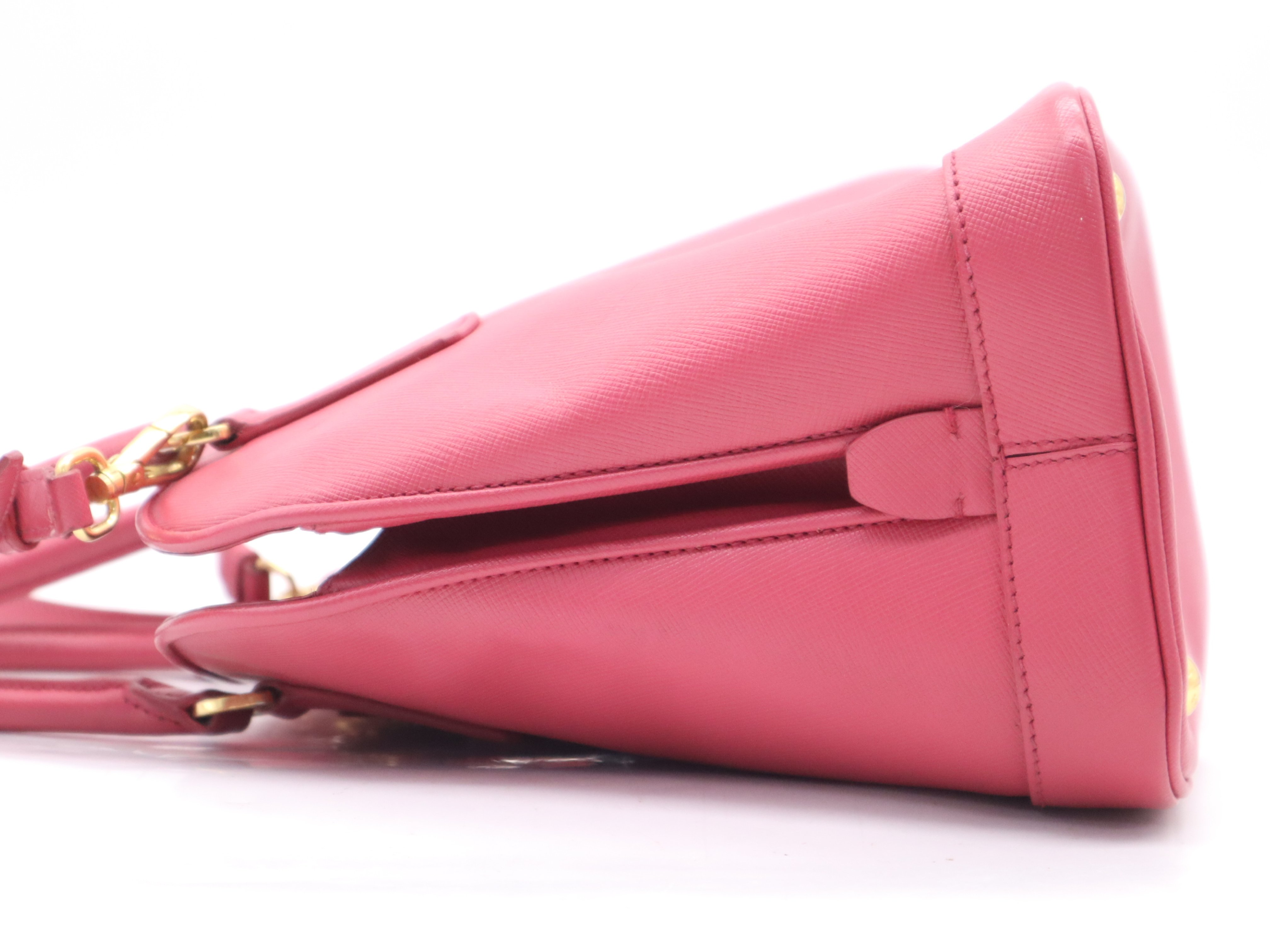 Saffiano Lux 2-Way Handbag, Pink, with Shoulder Strap, Name Tag, and Card Holder. — view 3