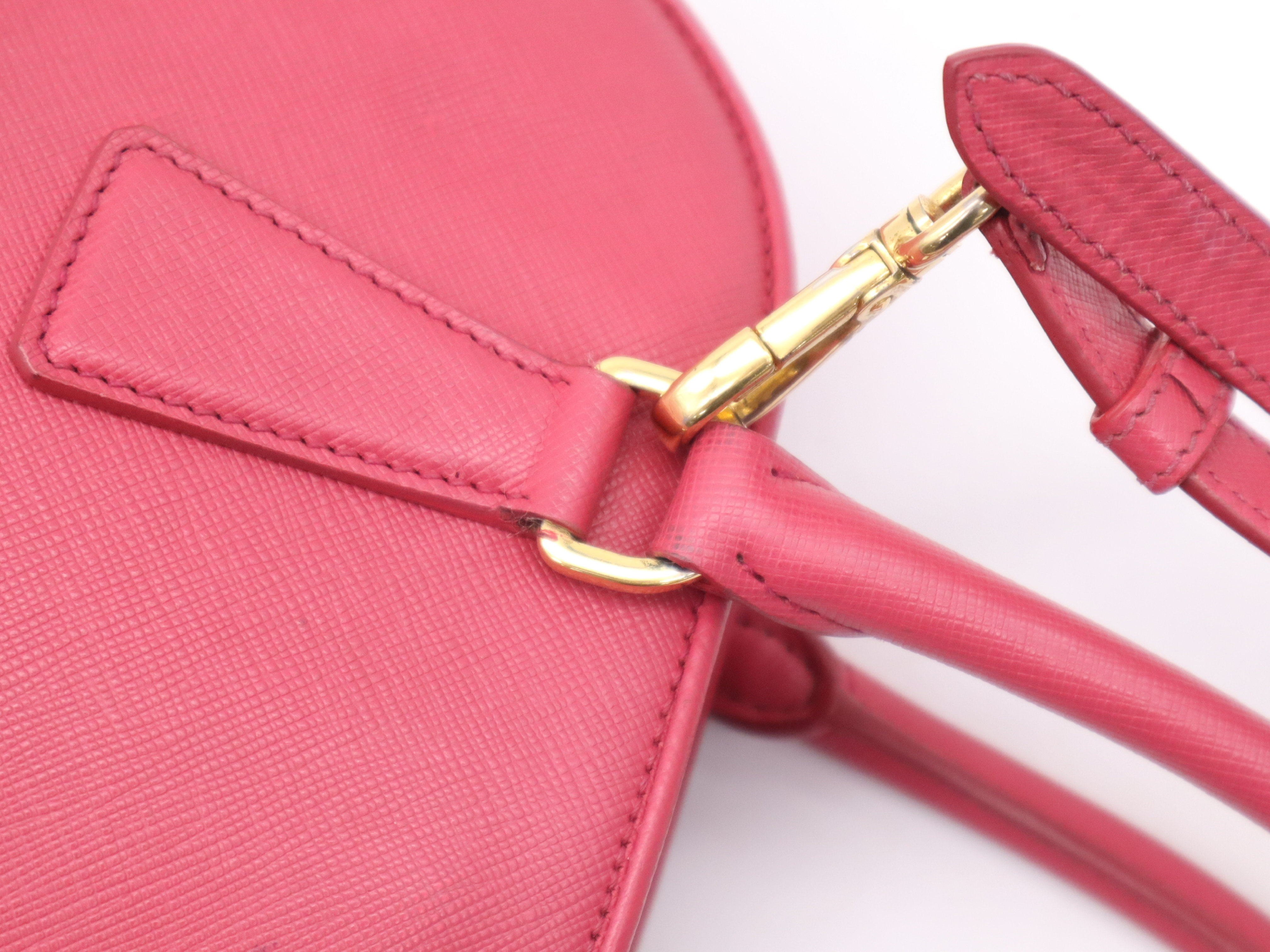 Saffiano Lux 2-Way Handbag, Pink, with Shoulder Strap, Name Tag, and Card Holder. — view 8