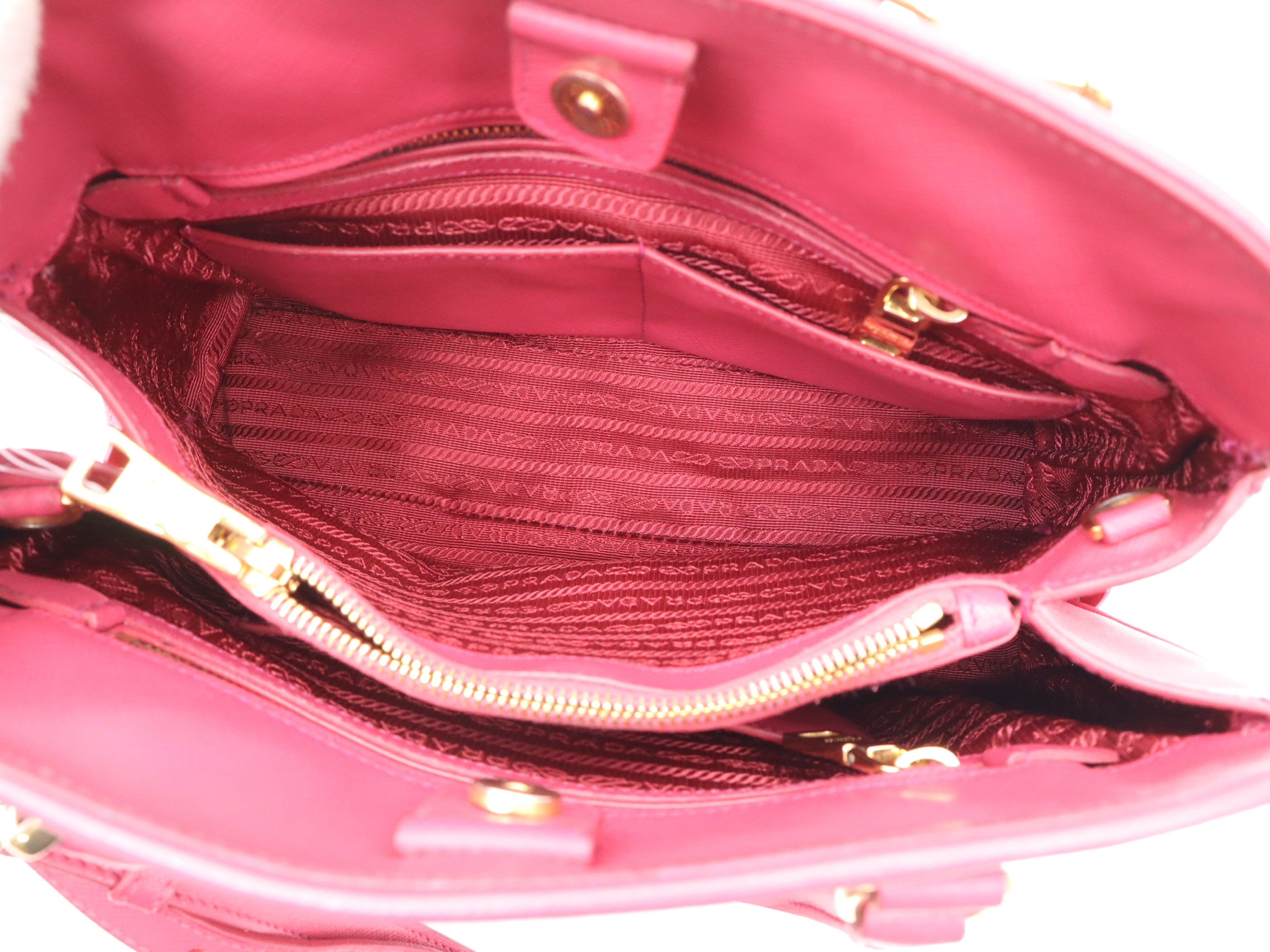 Saffiano Lux 2-Way Handbag, Pink, with Shoulder Strap, Name Tag, and Card Holder. — view 10