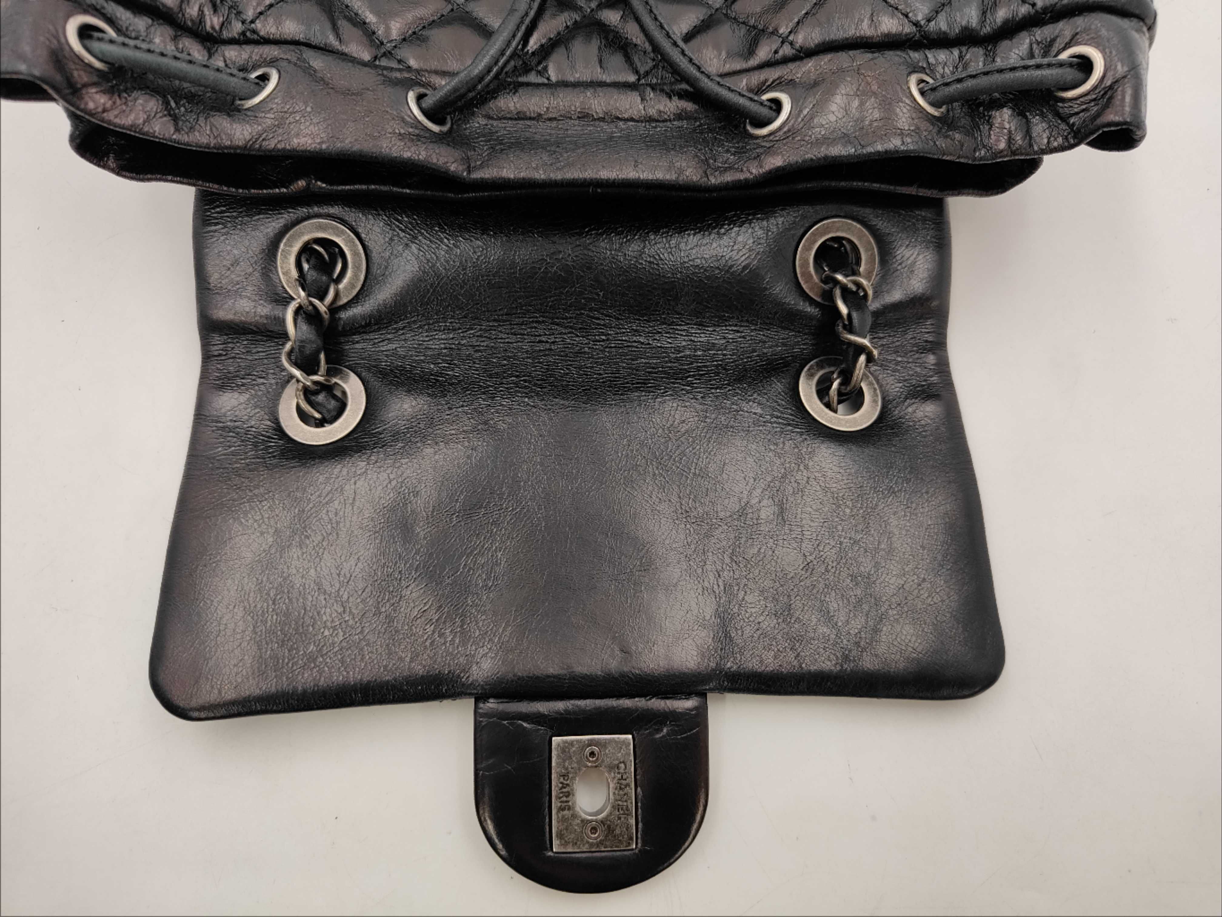 Matelassé Vintage Calfskin Chain Backpack, Black with Gunmetal Hardware, Serial Number — view 11