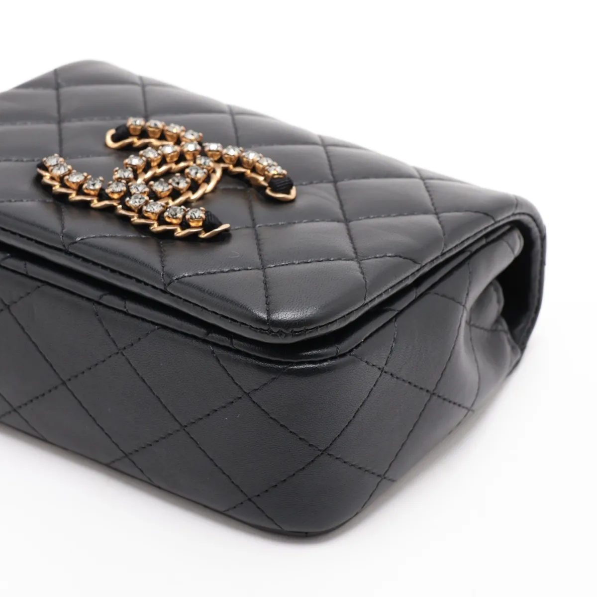 Matelassé Lambskin Single Flap Single Chain Bag, Black with Gold Hardware, LG11K9K7, Random Plate, AS2599 — view 3