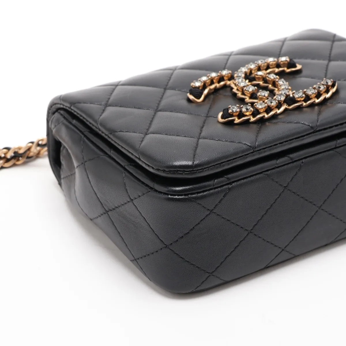 Matelassé Lambskin Single Flap Single Chain Bag, Black with Gold Hardware, LG11K9K7, Random Plate, AS2599 — view 4