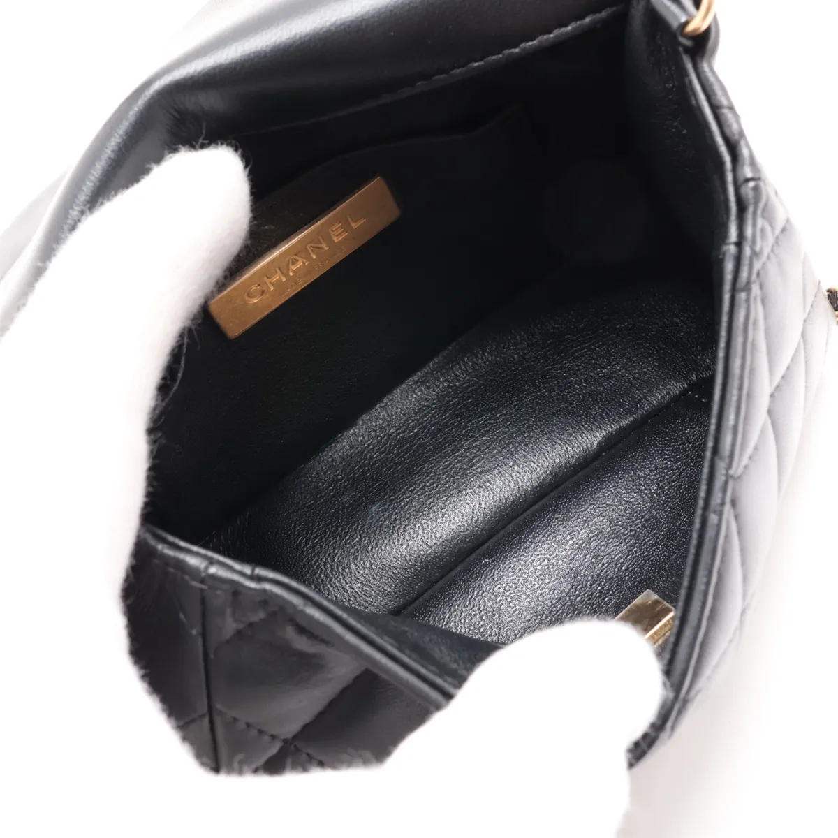 Matelassé Lambskin Single Flap Single Chain Bag, Black with Gold Hardware, LG11K9K7, Random Plate, AS2599 — view 6