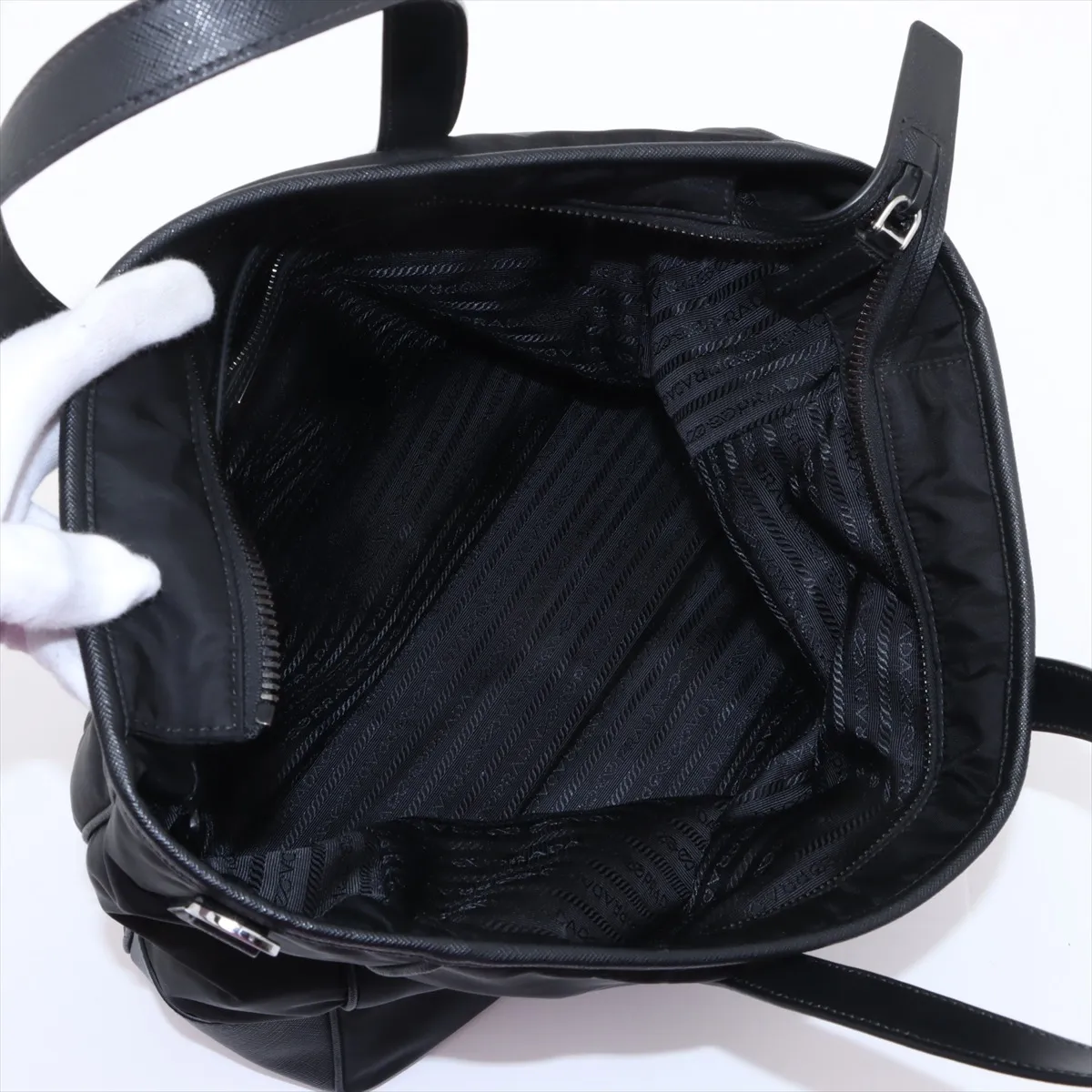 Tessuto x Saffiano Nylon x Leather Tote Bag Black — view 7