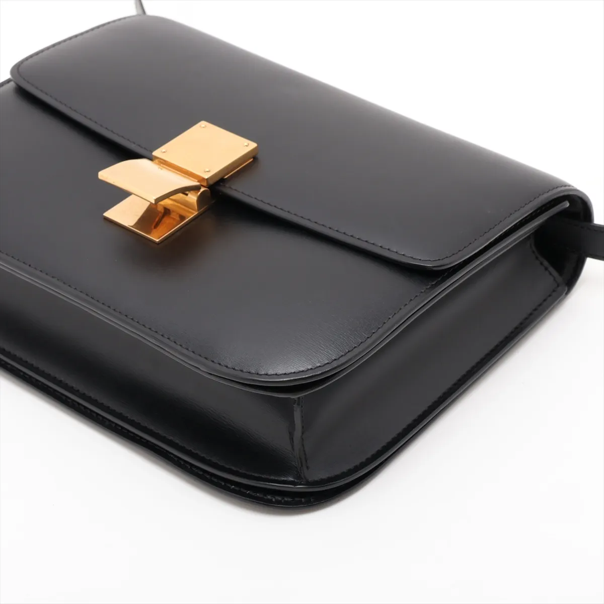Classic Box Leather Shoulder Bag, Black — view 3
