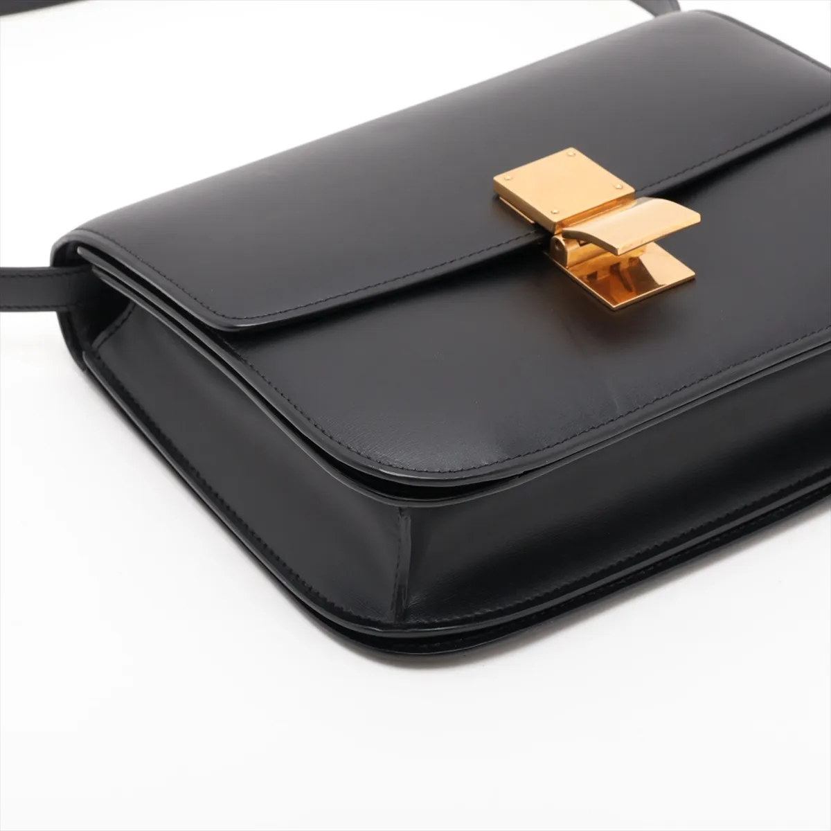 Classic Box Leather Shoulder Bag, Black — view 4