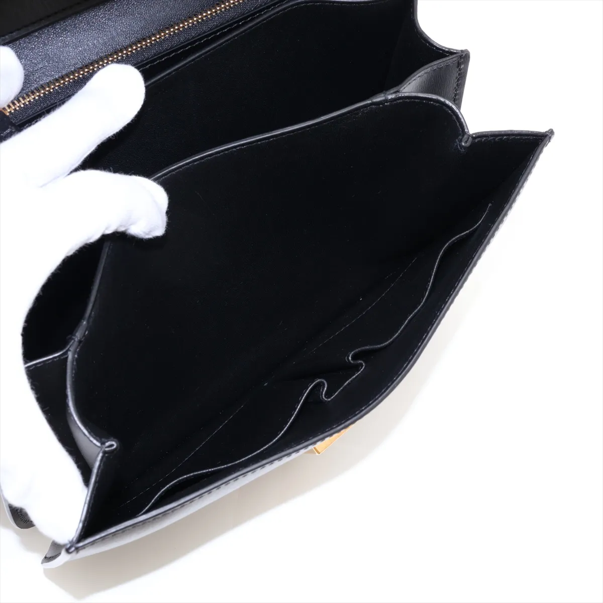 Classic Box Leather Shoulder Bag, Black — view 6