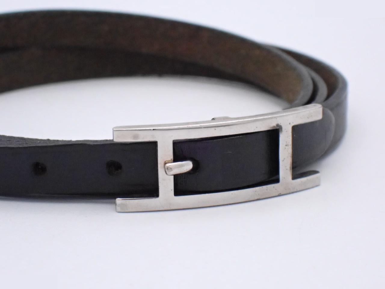 Leather bracelet, "Api 3," black, 75cm total length. — view 3