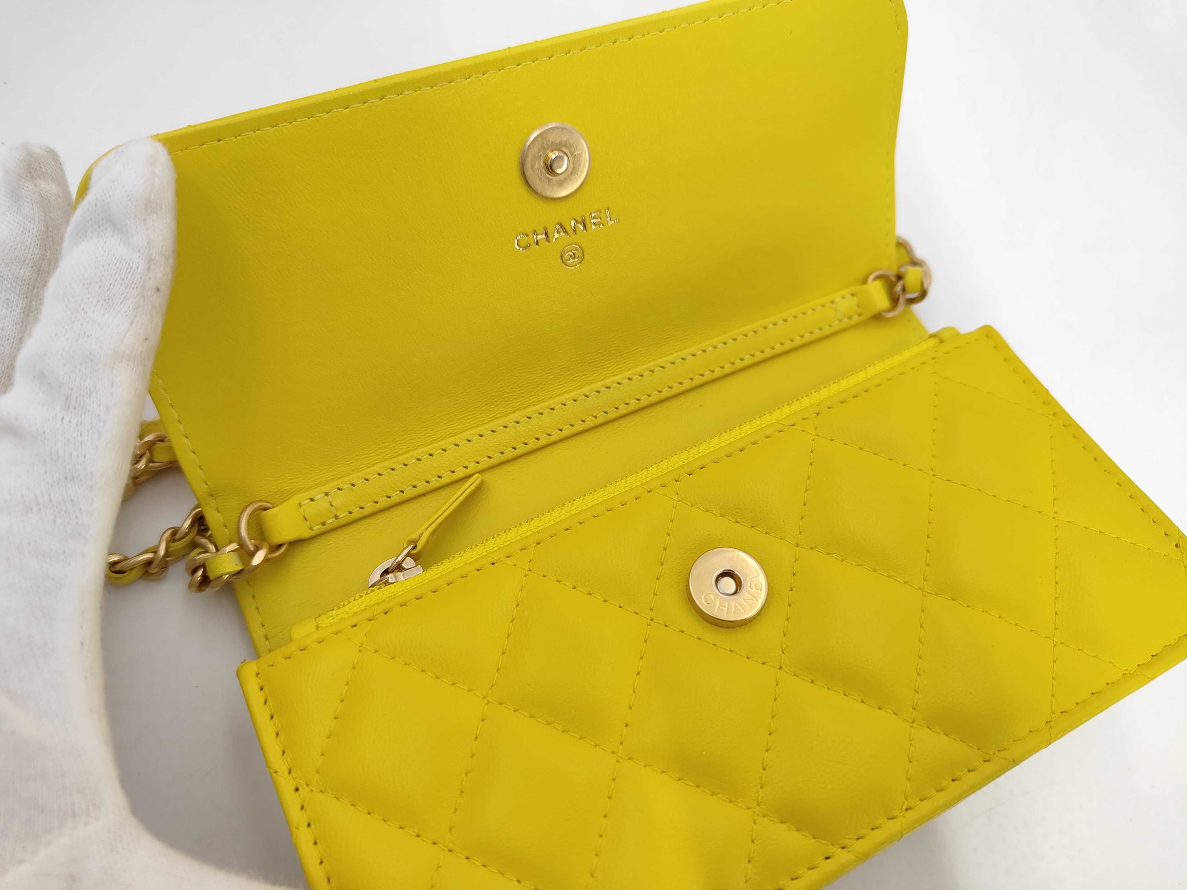 Matelassé Lambskin Chain Wallet (Random Number) Yellow Shoulder Bag — view 8
