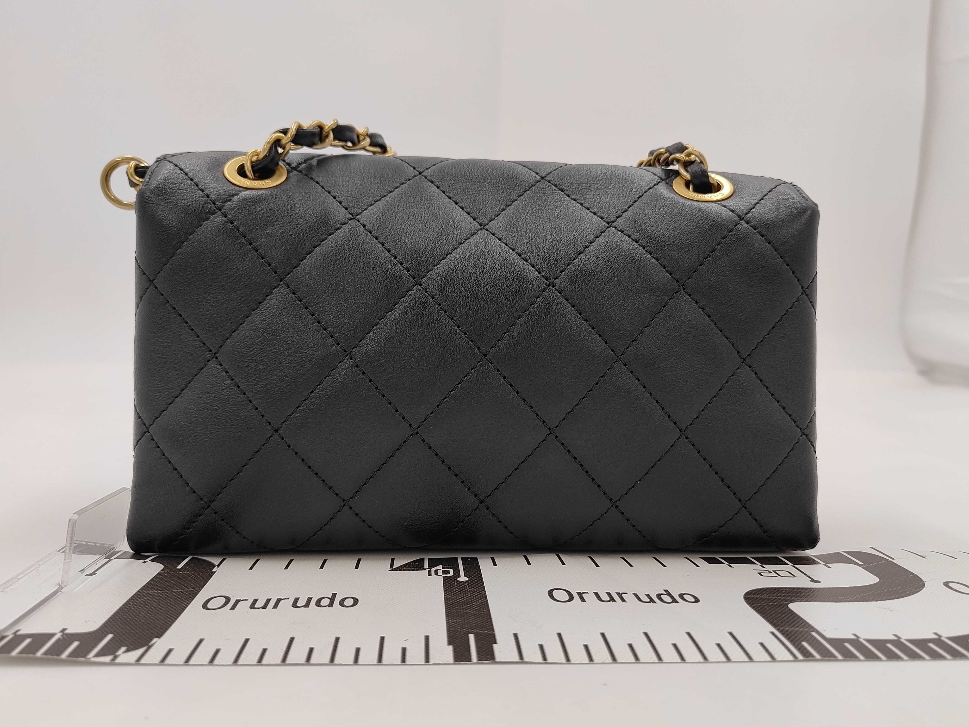 Enchained Logo Flap Chain Shoulder Bag, Black Lambskin, Gold Hardware. — view 2