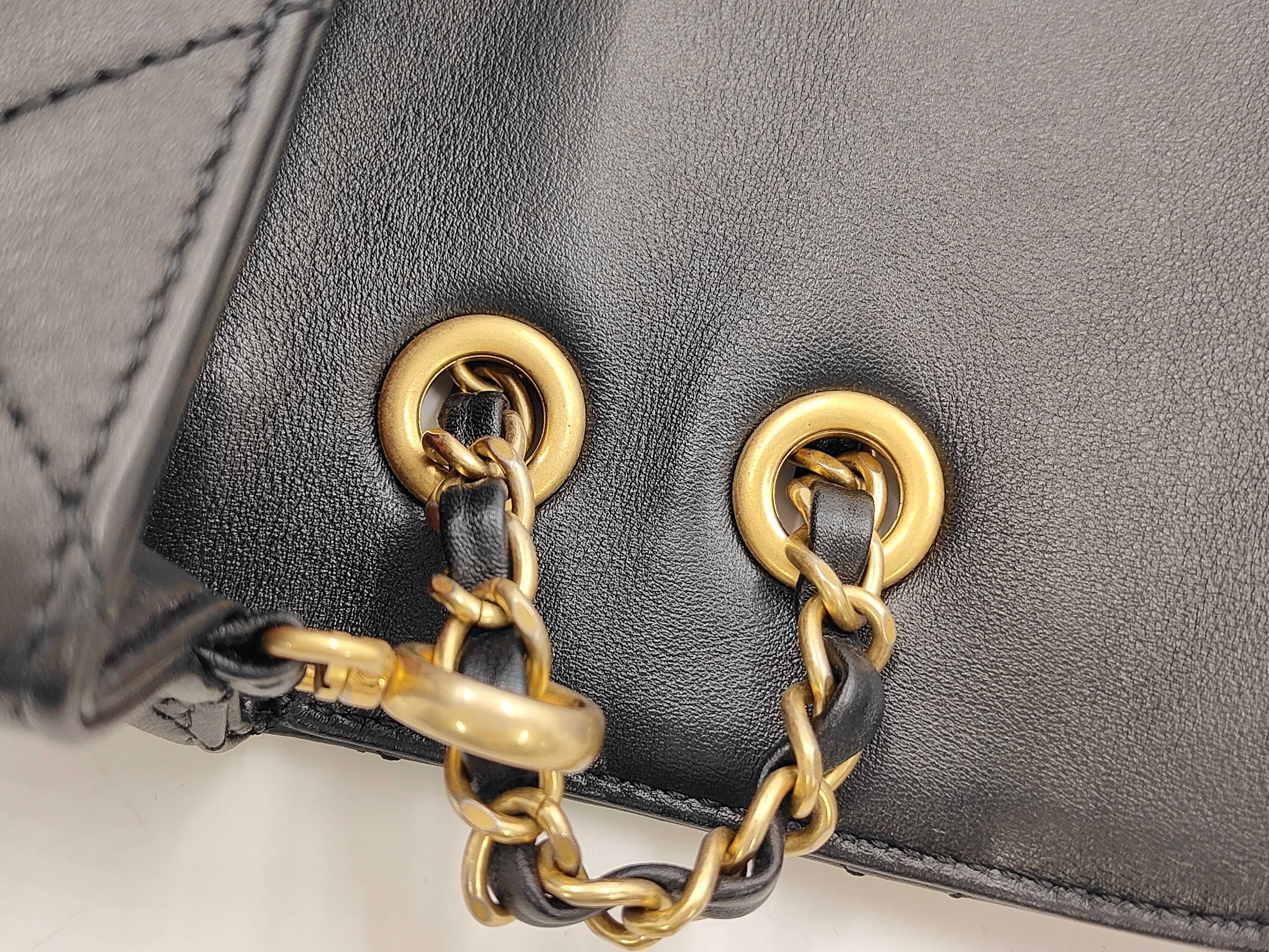 Enchained Logo Flap Chain Shoulder Bag, Black Lambskin, Gold Hardware. — view 6