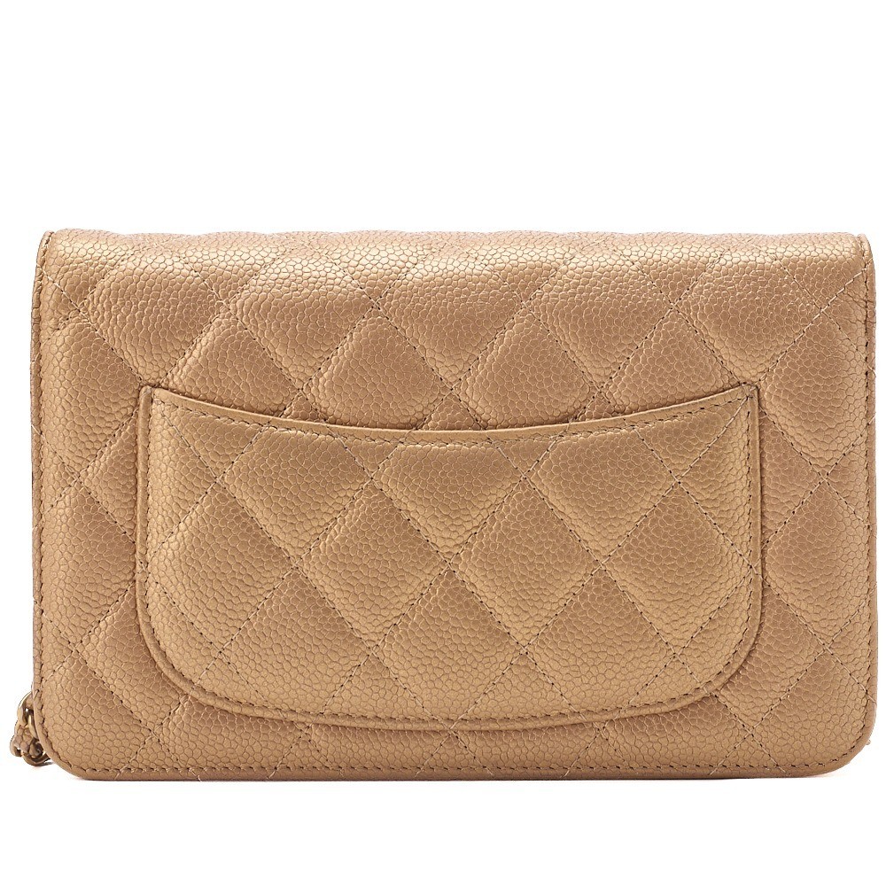 Caviar leather matelassé chain wallet, gold hardware, serial number in the 20s. — view 2