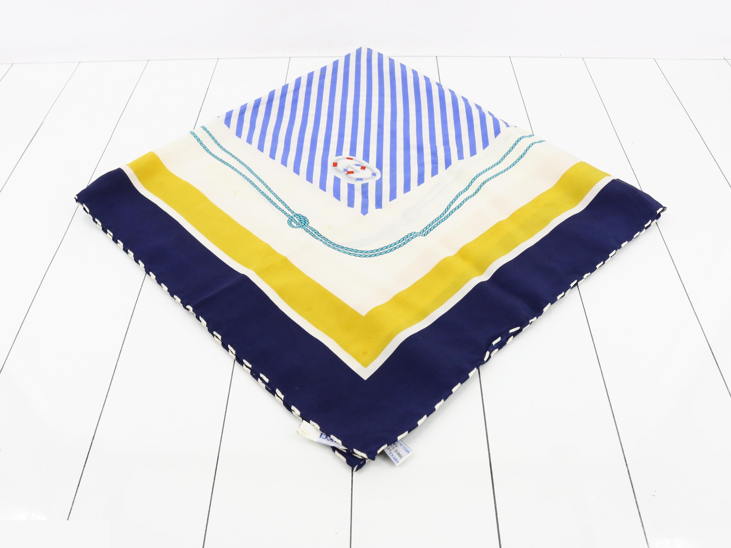 marine motif scarf, blue, silk — view 2