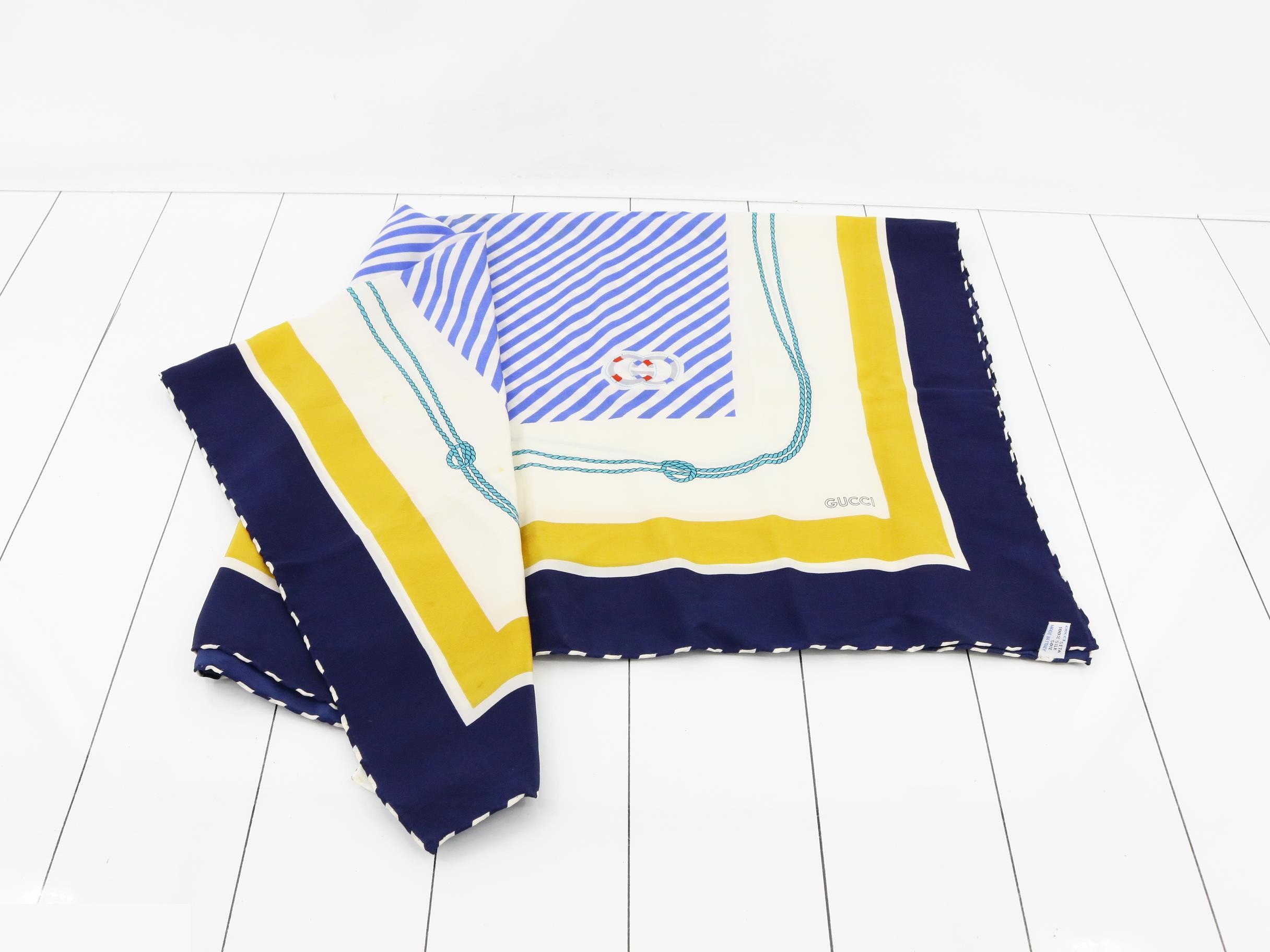 marine motif scarf, blue, silk — view 3