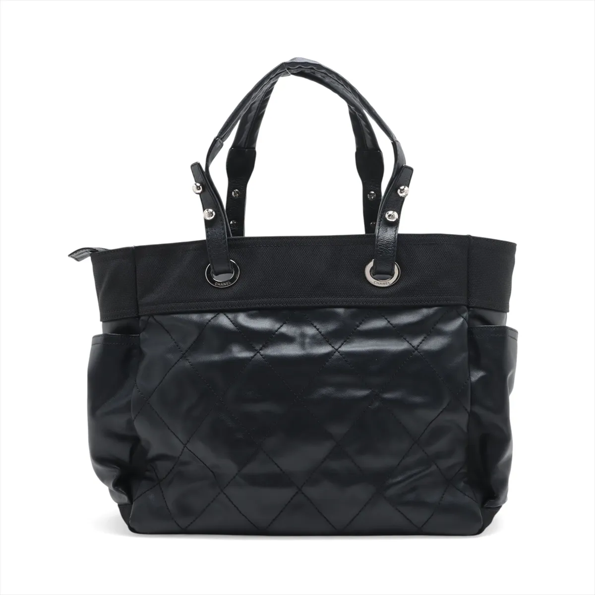Paris Biarritz GM Coated Canvas Tote Bag, Black with Silver Hardware, Item No. 11194875, Series No. 11 — view 2