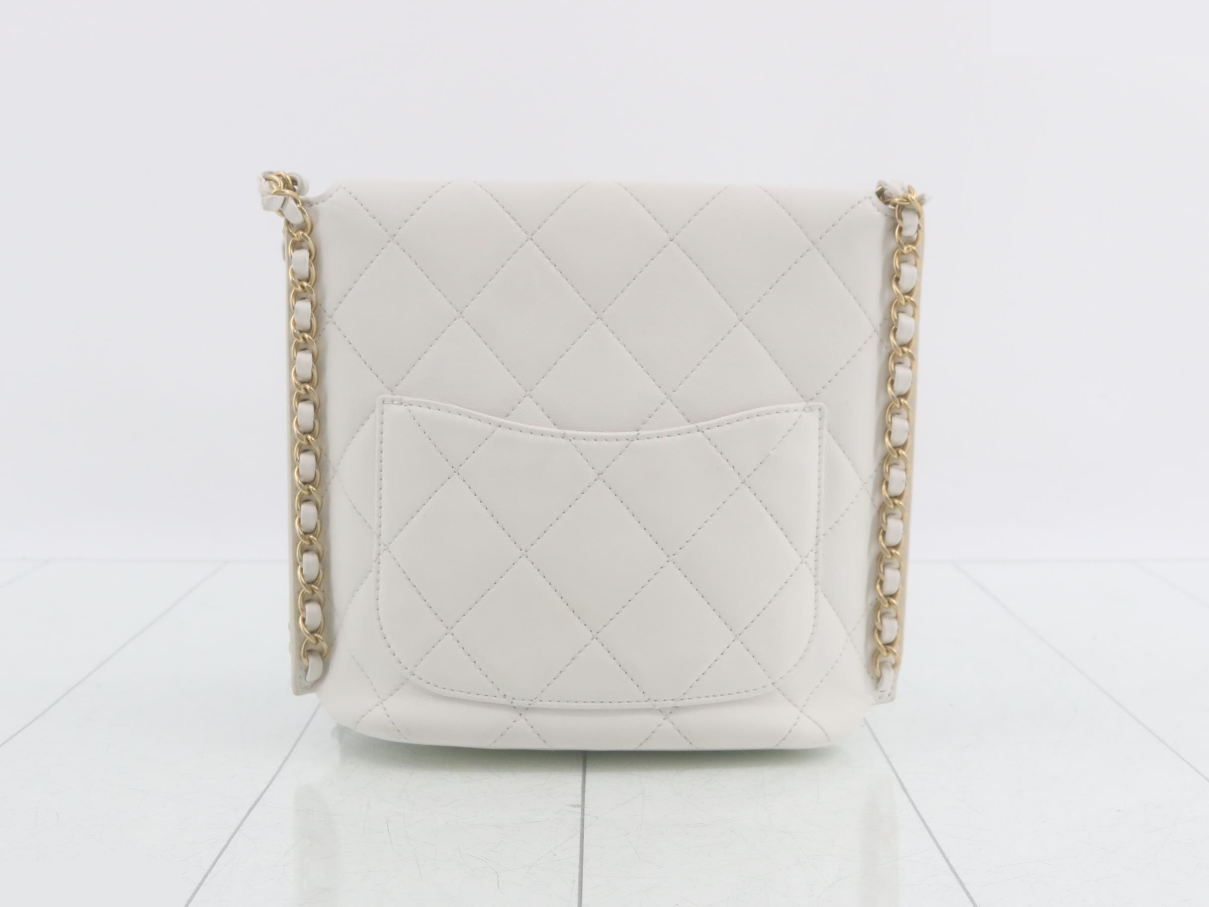 Matelassé Leather Coco Mark Chain Shoulder Bag, White — view 2