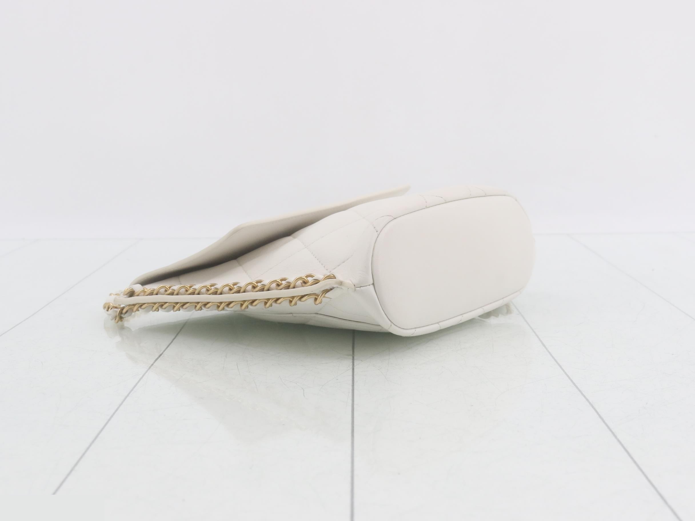 Matelassé Leather Coco Mark Chain Shoulder Bag, White — view 5