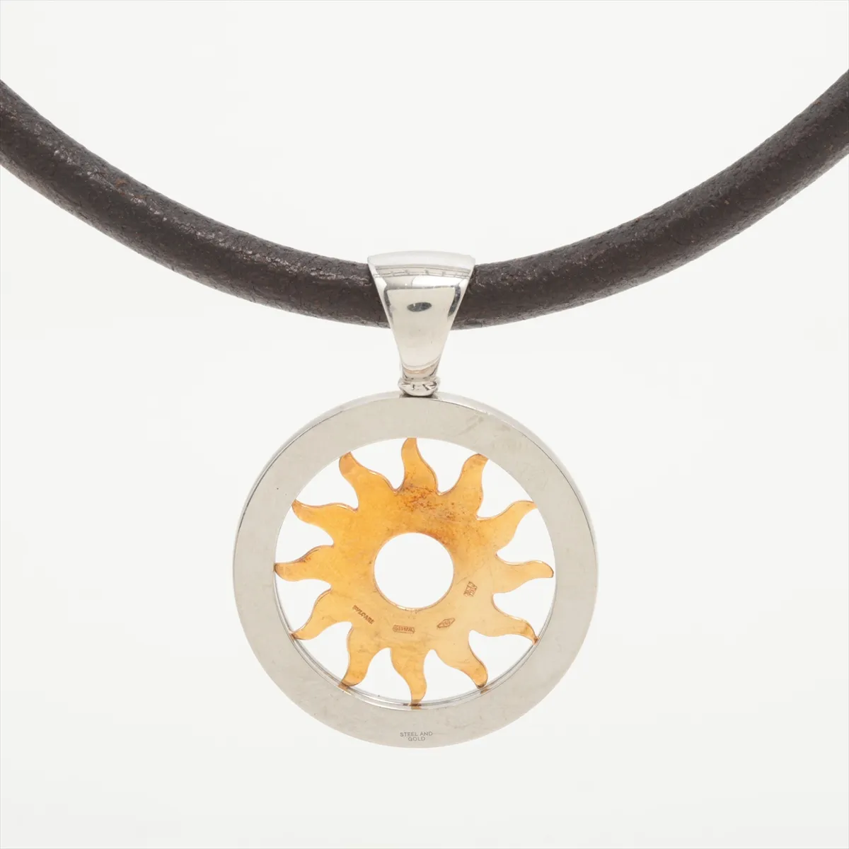 Tondo Sun Necklace, 750 (Yellow Gold) x Stainless Steel, Total Weight 24.1g, Metal — view 2