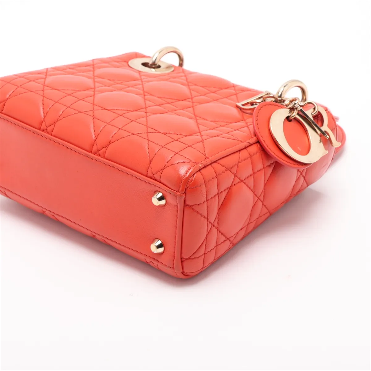 Lady Dior Cannage Leather 2-Way Handbag Orange — view 3
