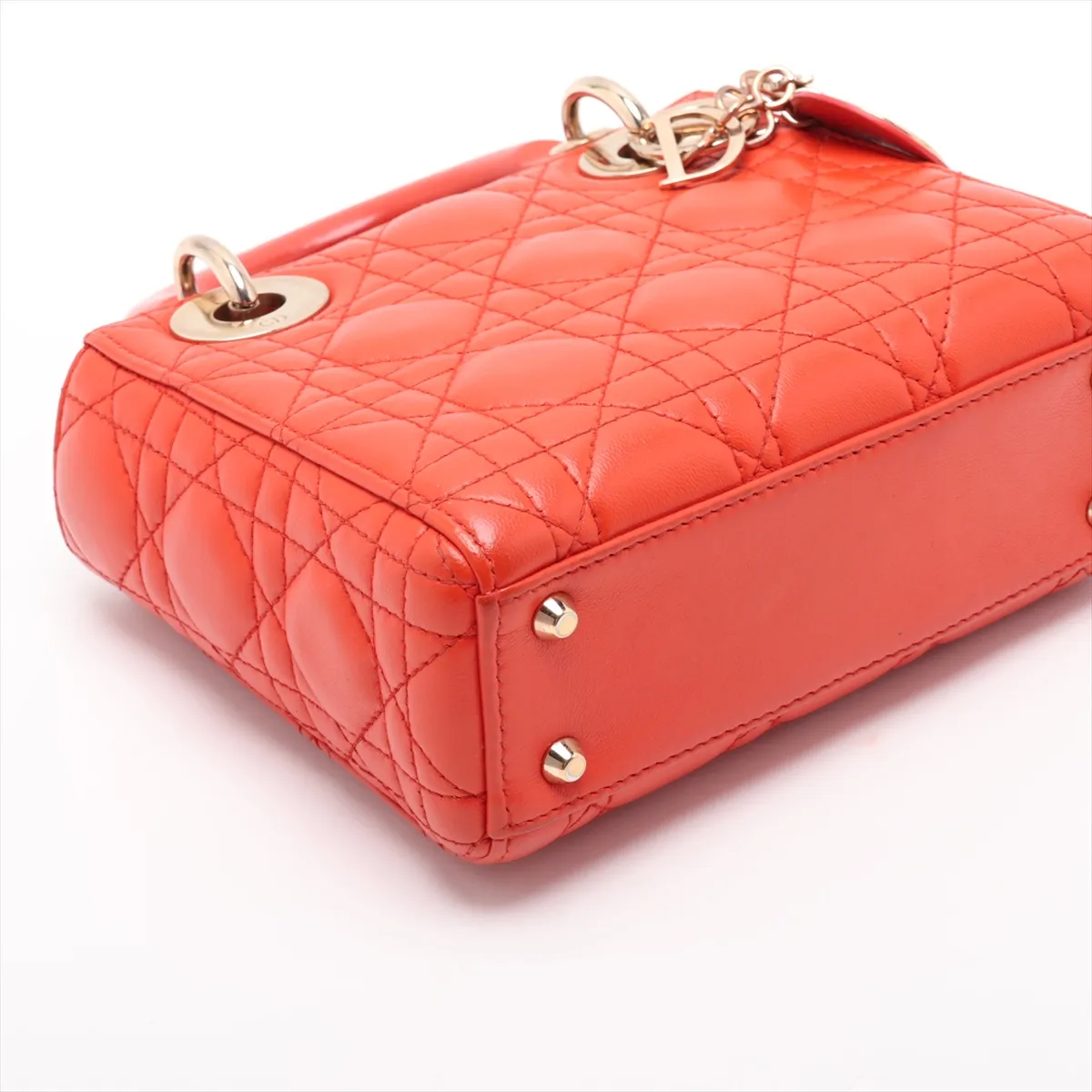 Lady Dior Cannage Leather 2-Way Handbag Orange — view 4