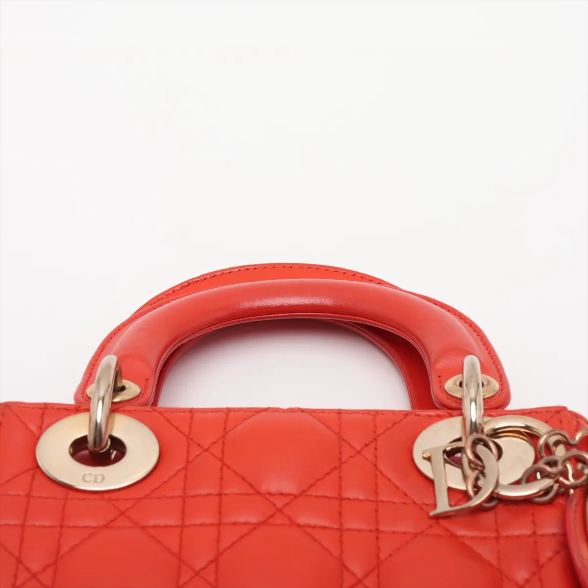 Lady Dior Cannage Leather 2-Way Handbag Orange — view 6