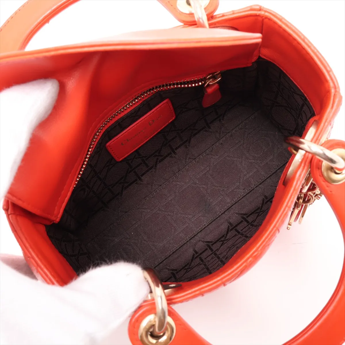 Lady Dior Cannage Leather 2-Way Handbag Orange — view 8