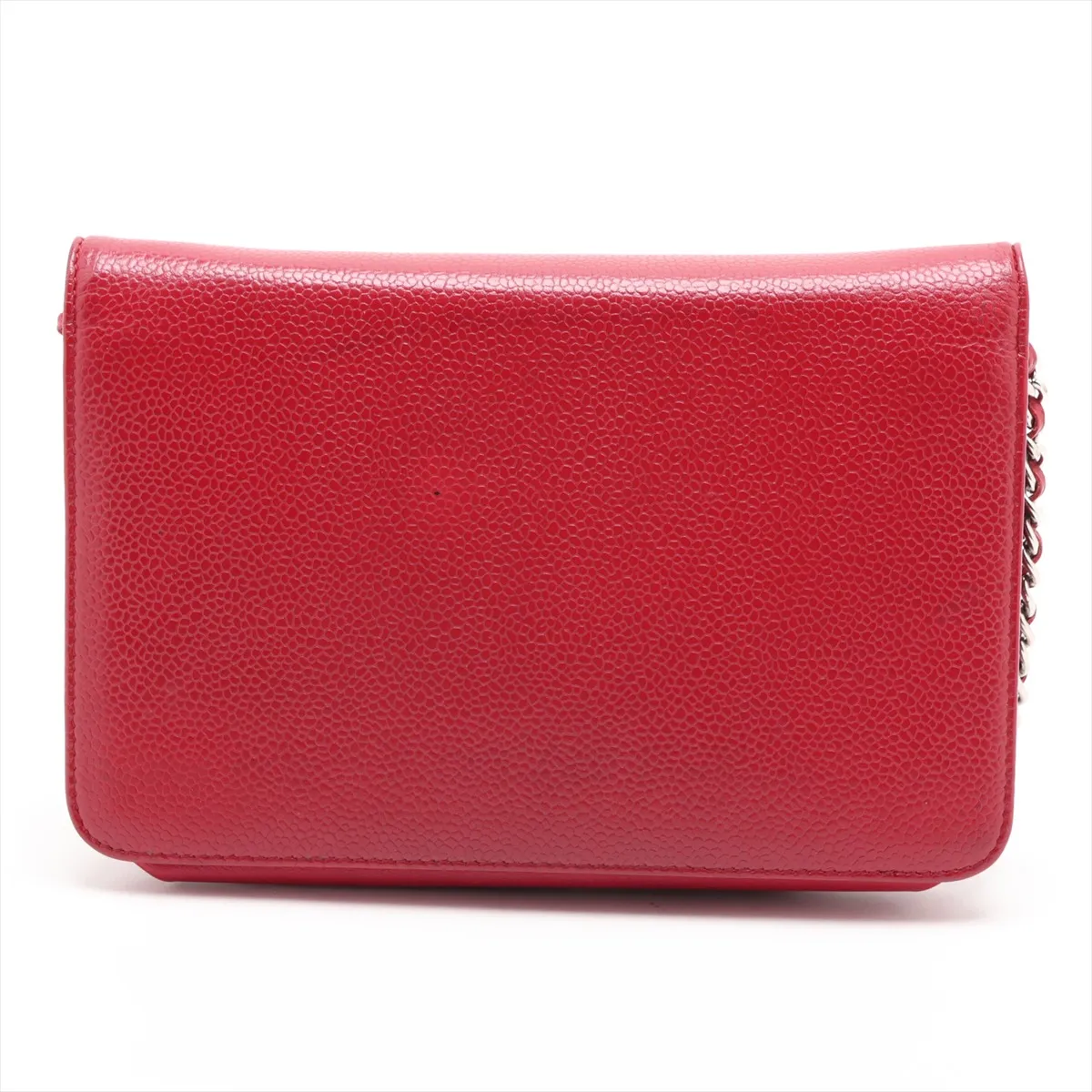 Coco Mark Caviar Skin Chain Wallet, Red, Silver Hardware, 16342427, Serial Number 16 — view 2
