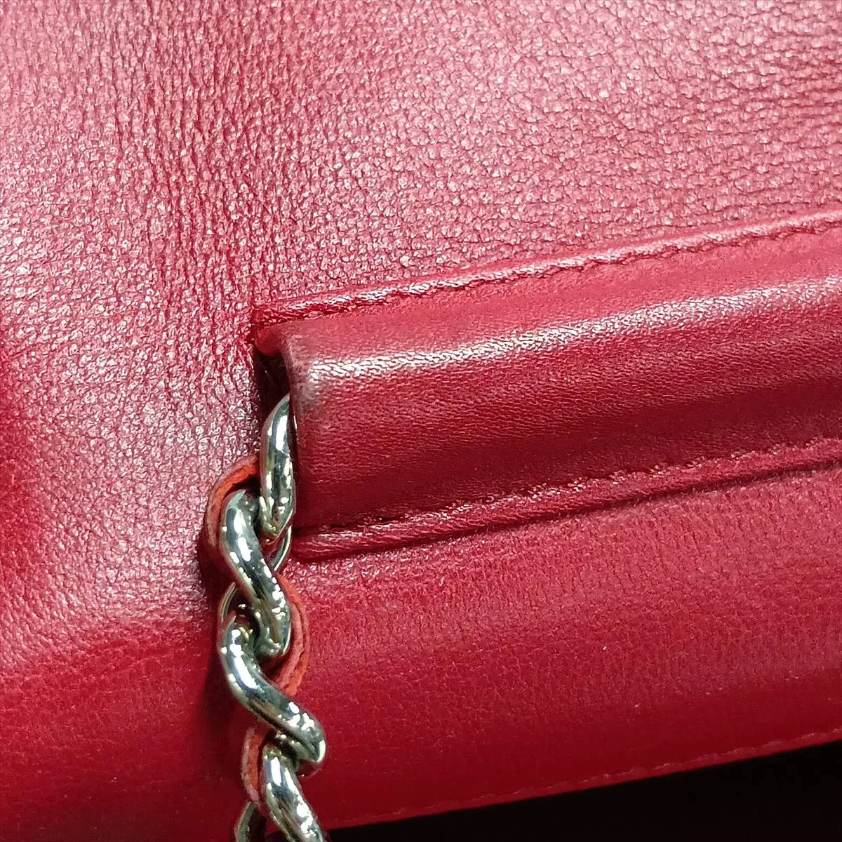 Coco Mark Caviar Skin Chain Wallet, Red, Silver Hardware, 16342427, Serial Number 16 — view 12