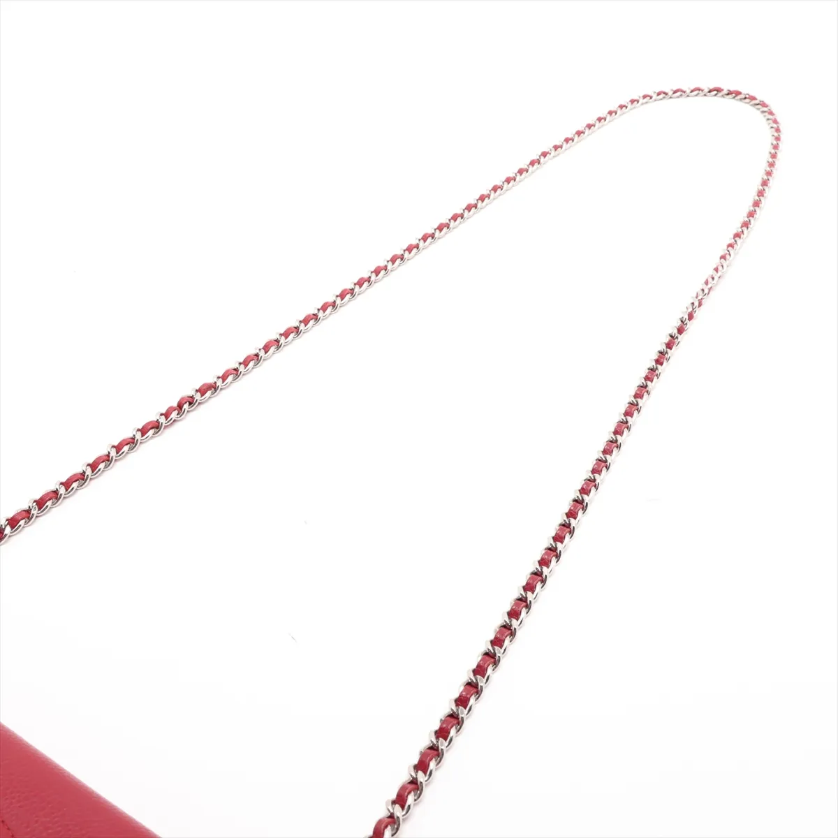 Coco Mark Caviar Skin Chain Wallet, Red, Silver Hardware, 16342427, Serial Number 16 — view 5