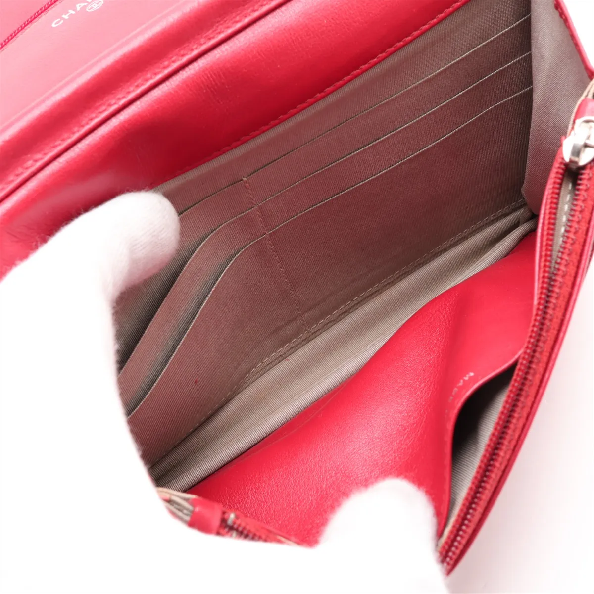 Coco Mark Caviar Skin Chain Wallet, Red, Silver Hardware, 16342427, Serial Number 16 — view 8