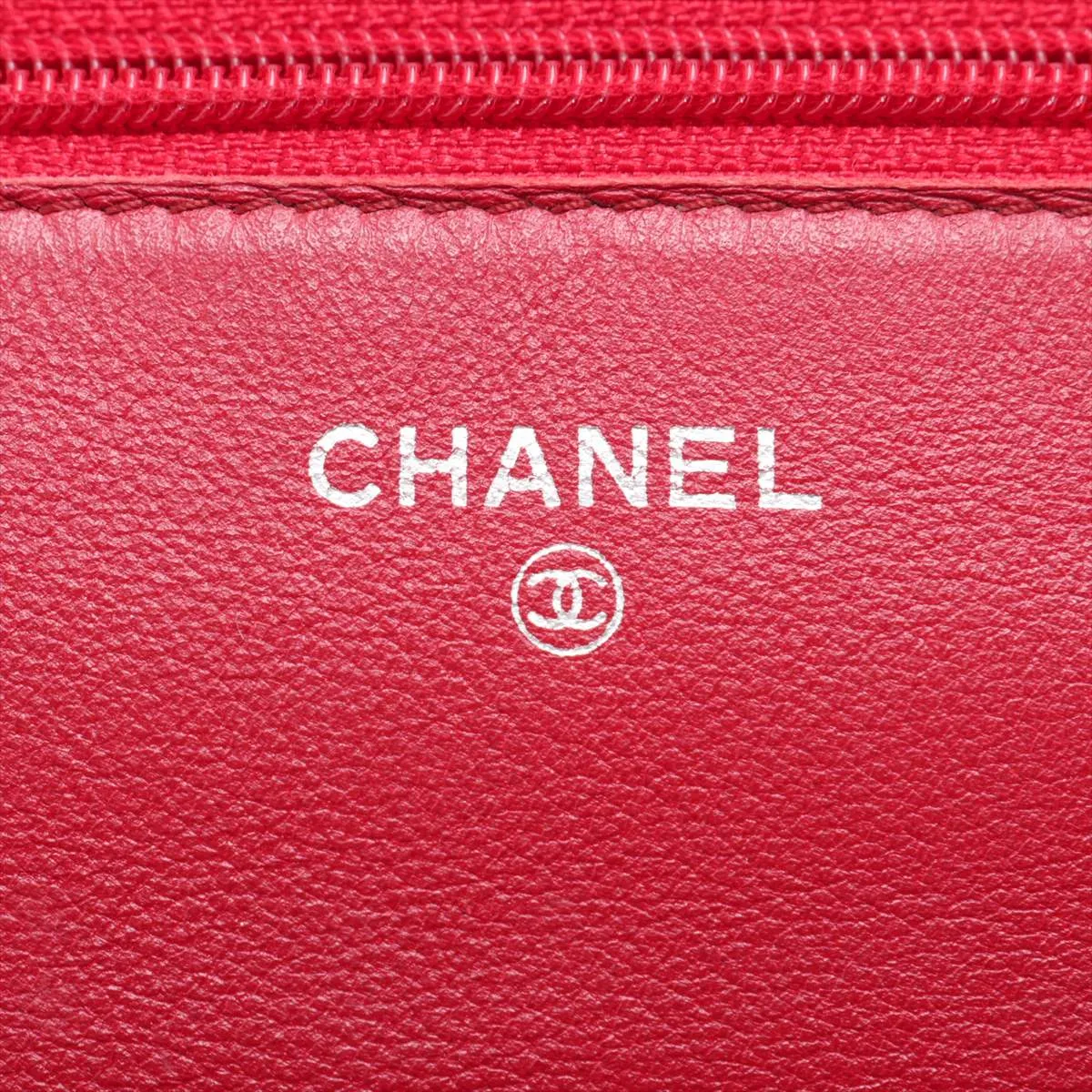 Coco Mark Caviar Skin Chain Wallet, Red, Silver Hardware, 16342427, Serial Number 16 — view 9